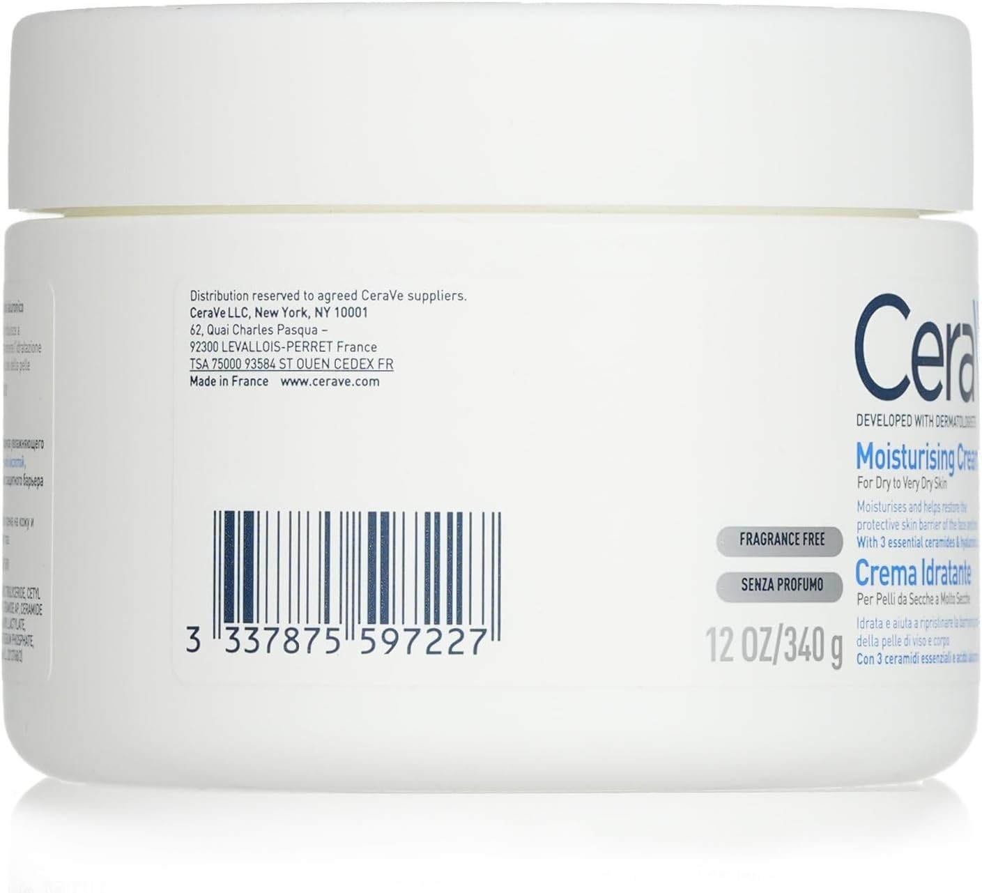 CeraVe Moisturizing Cream for Face and Body – For Dry Skin with Ceramides and Hyaluronic Acid 340 g