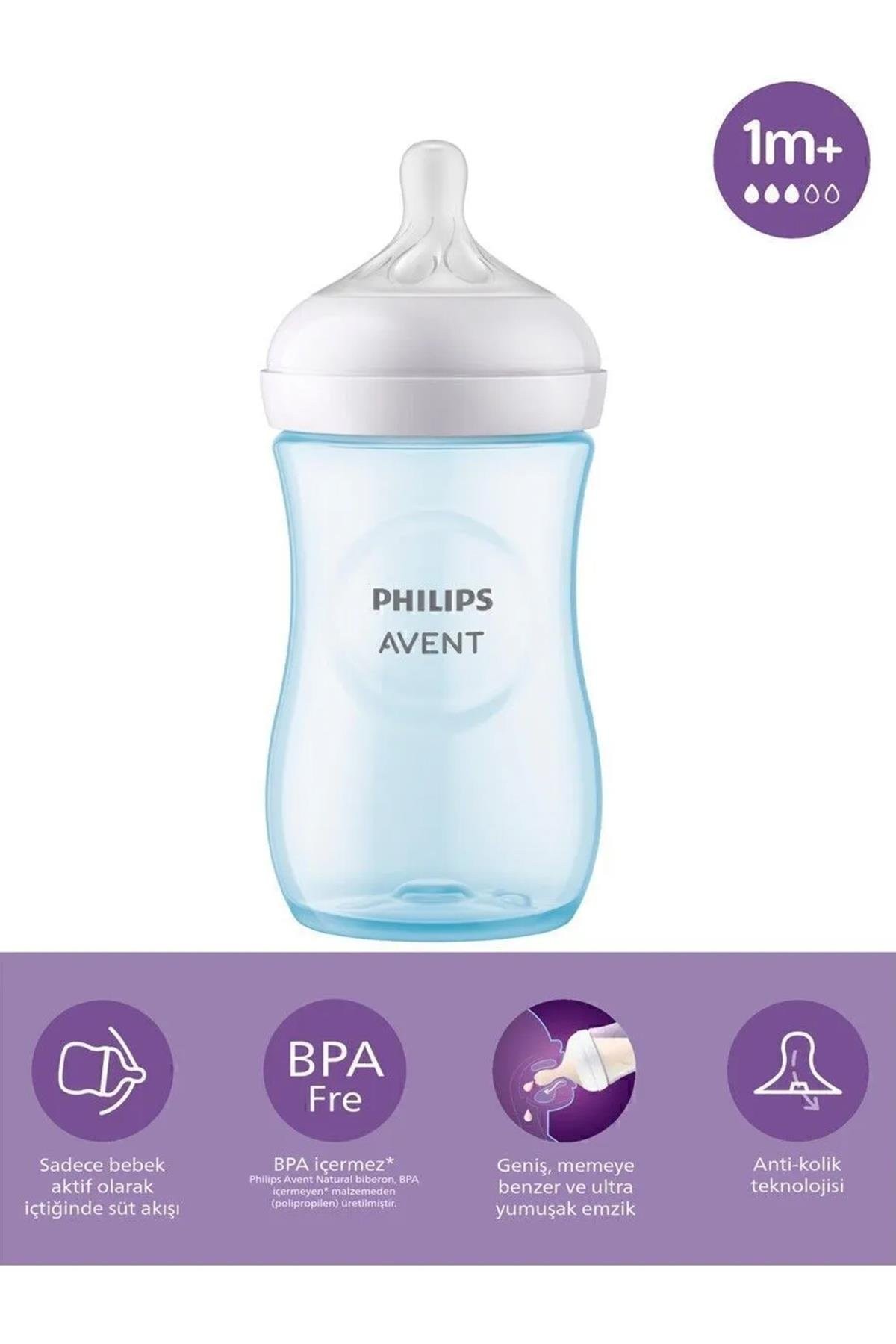 Philips Avent Natural Response PP Blue Bottle 260ml, 1+ Months