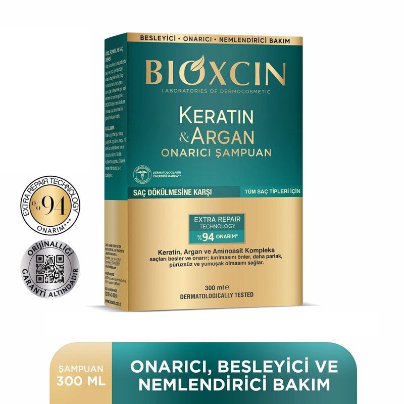 Bioxcin Keratin & Argan Repairing Shampoo 300 ml - For Damaged and Overprocessed Hair