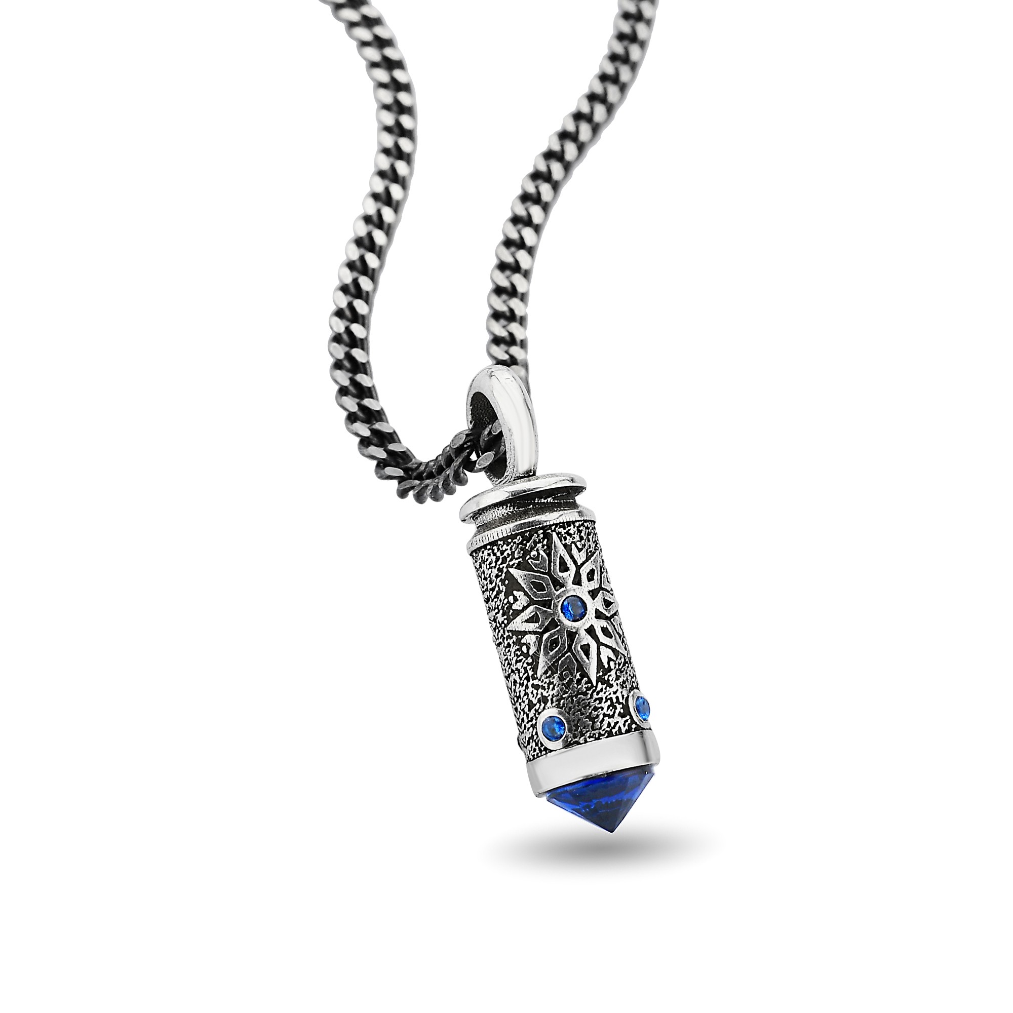 Oxide Silver Sapphire Stone Necklace