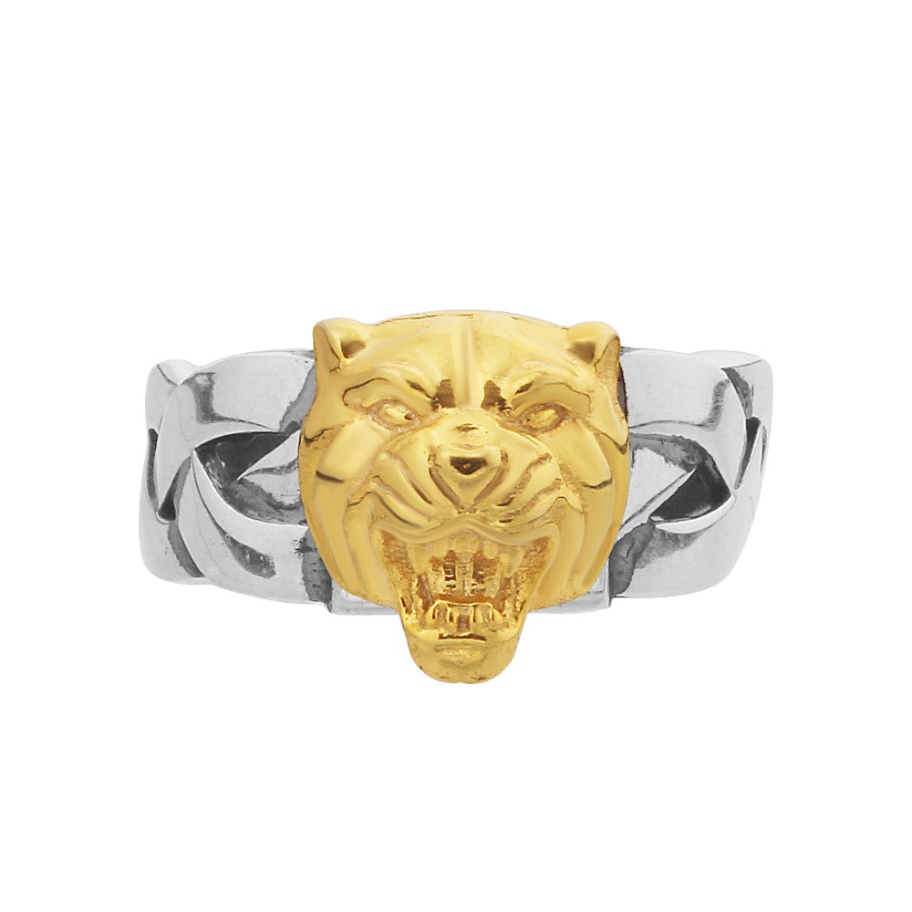 Gold Tiger Silver Ring