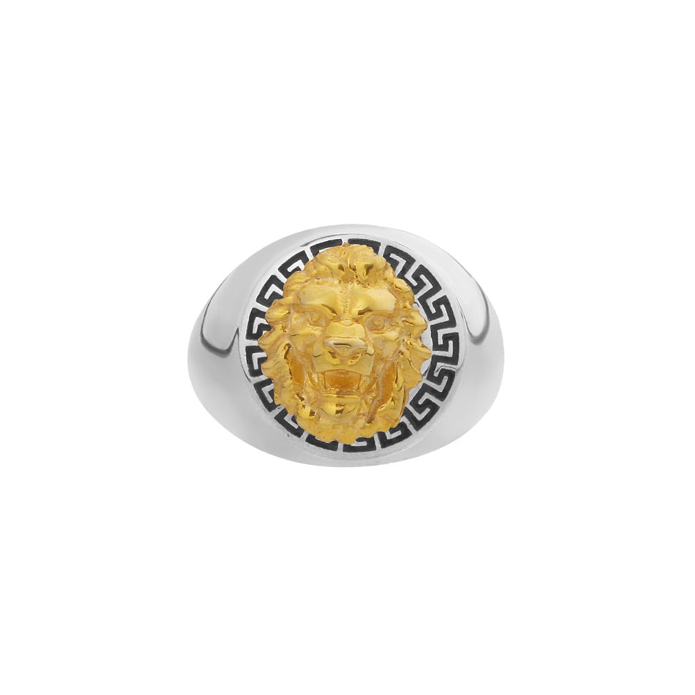 Gold Lion Silver Ring