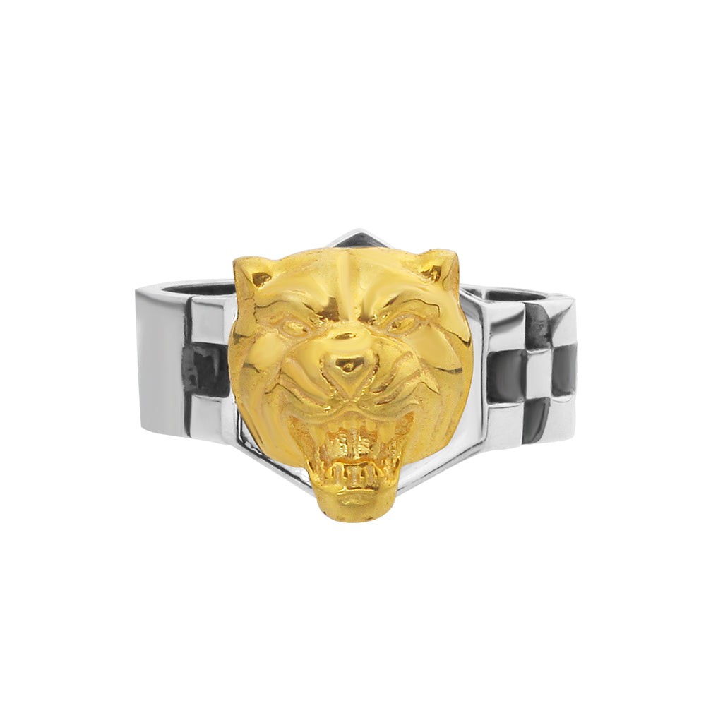 Gold Tiger Silver Ring