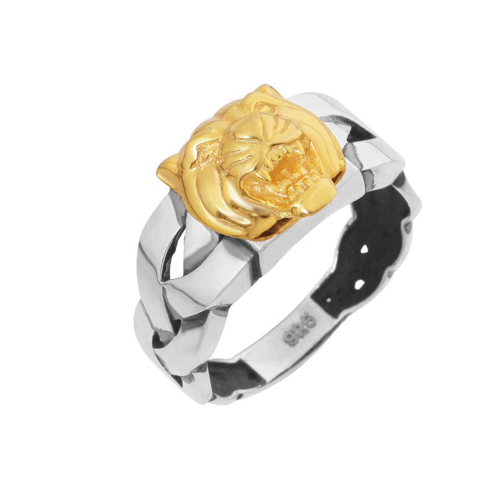 Gold Tiger Silver Ring