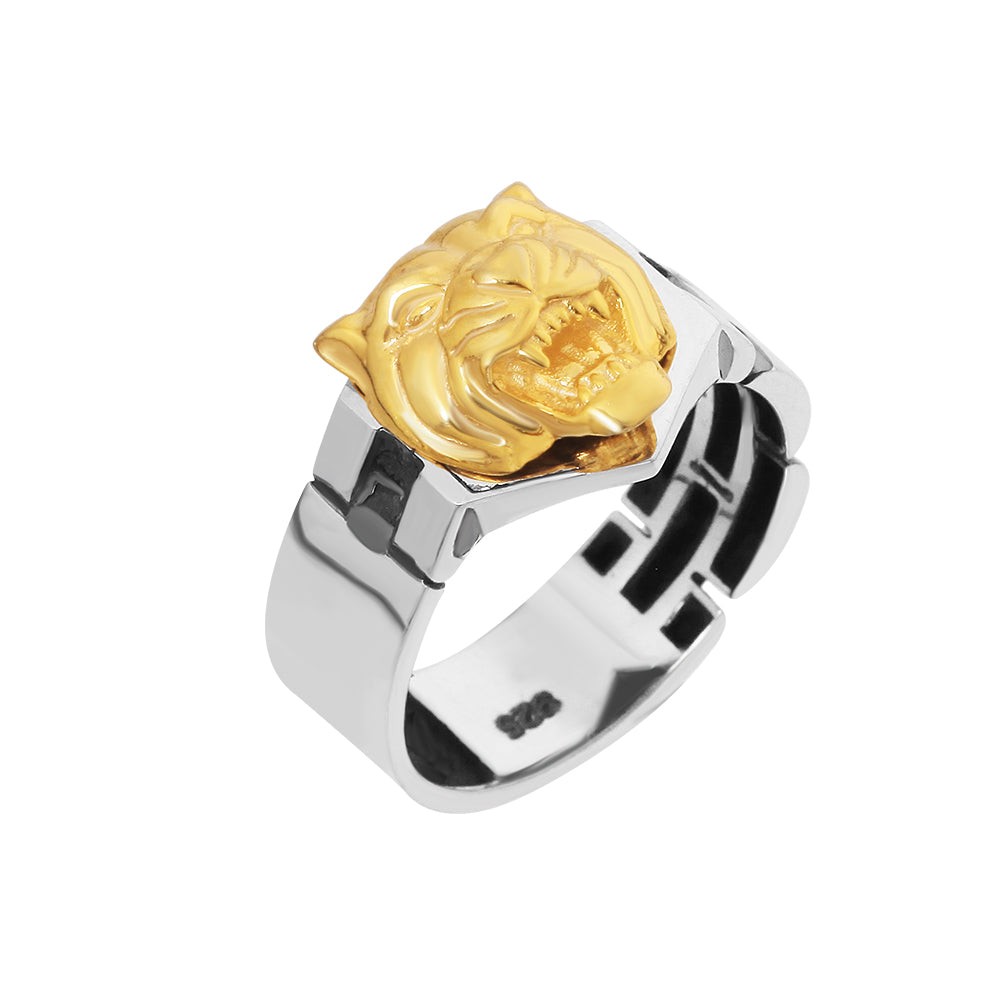 Gold Tiger Silver Ring