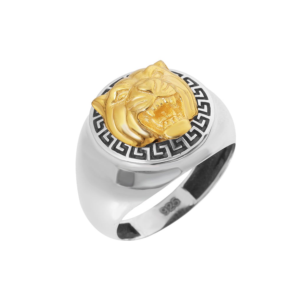 Gold Tiger Silver Ring