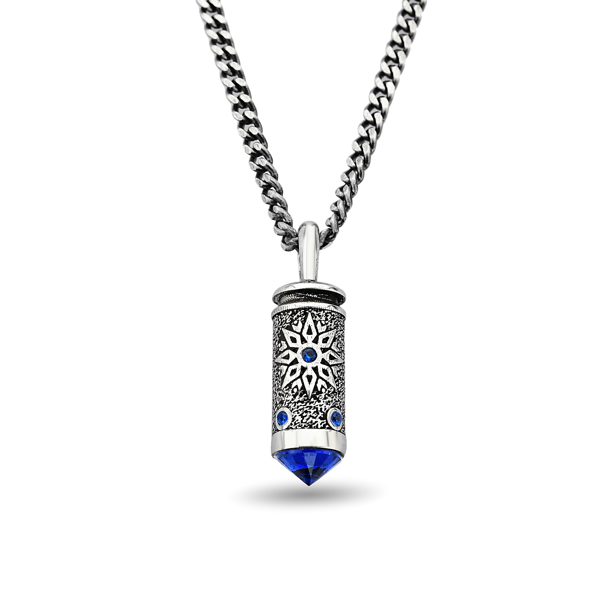 Oxide Silver Sapphire Stone Necklace