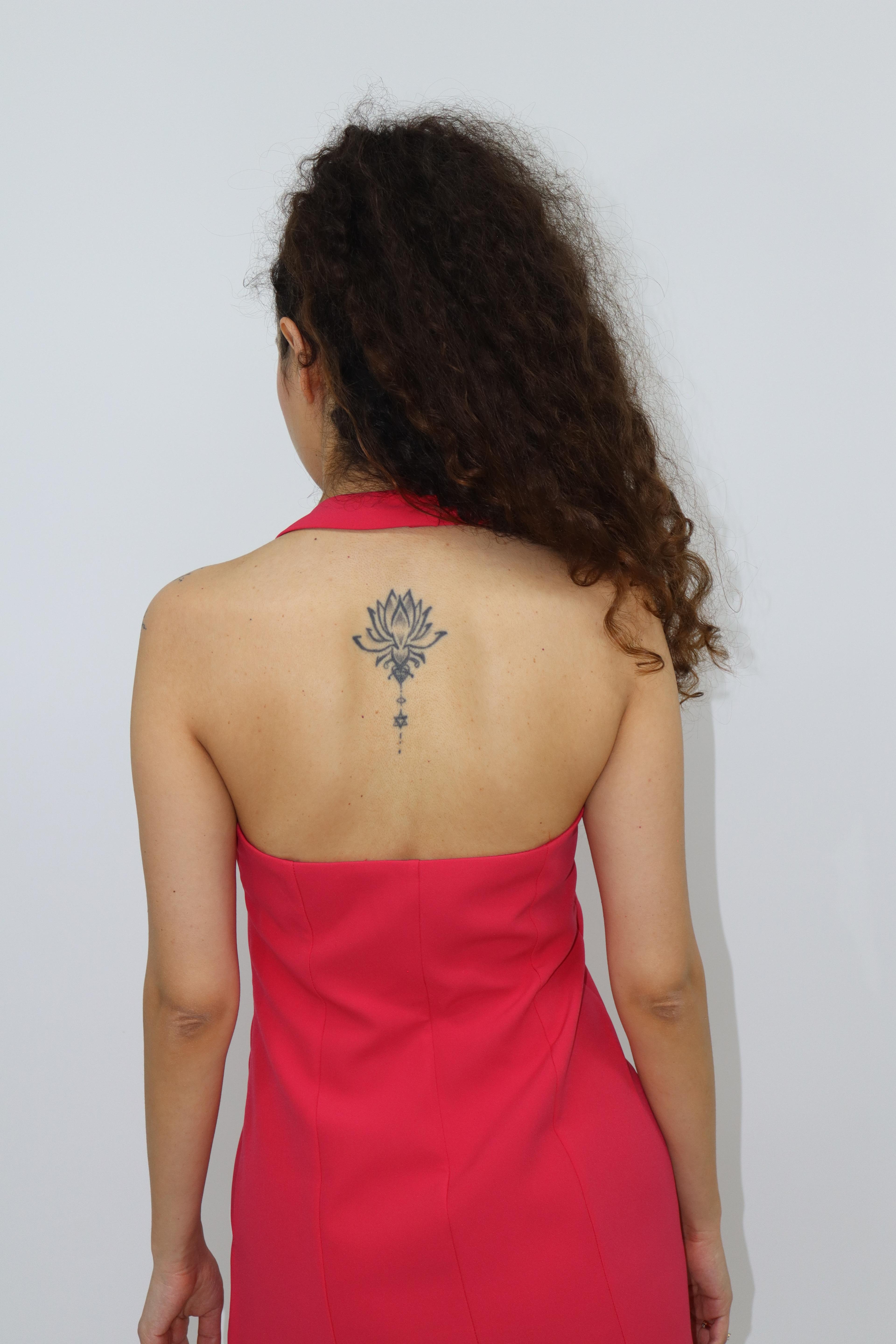 Halter yaka nar çiçeği elbise