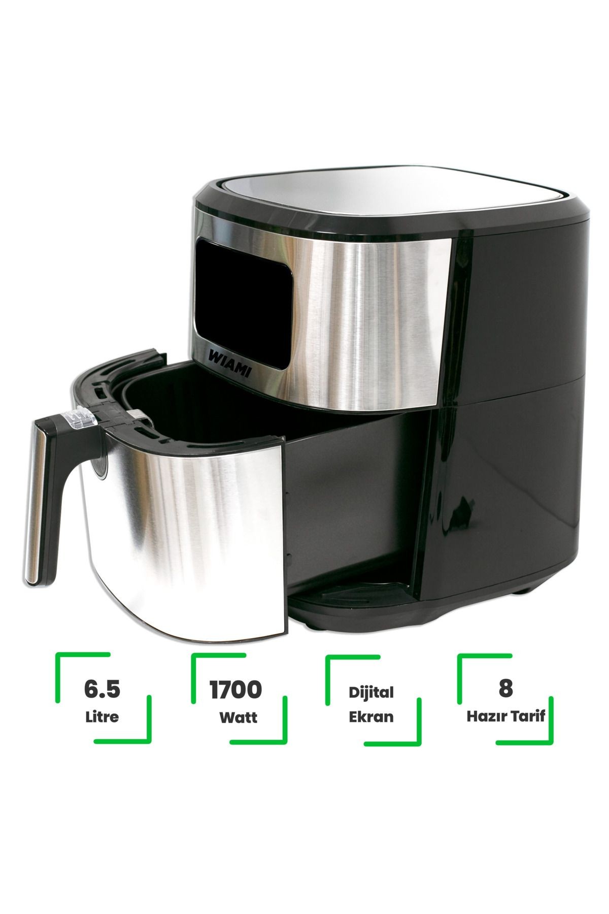 Airfryer 6.5 L Akıllı Yağsız Hava Fritözü Metallıc