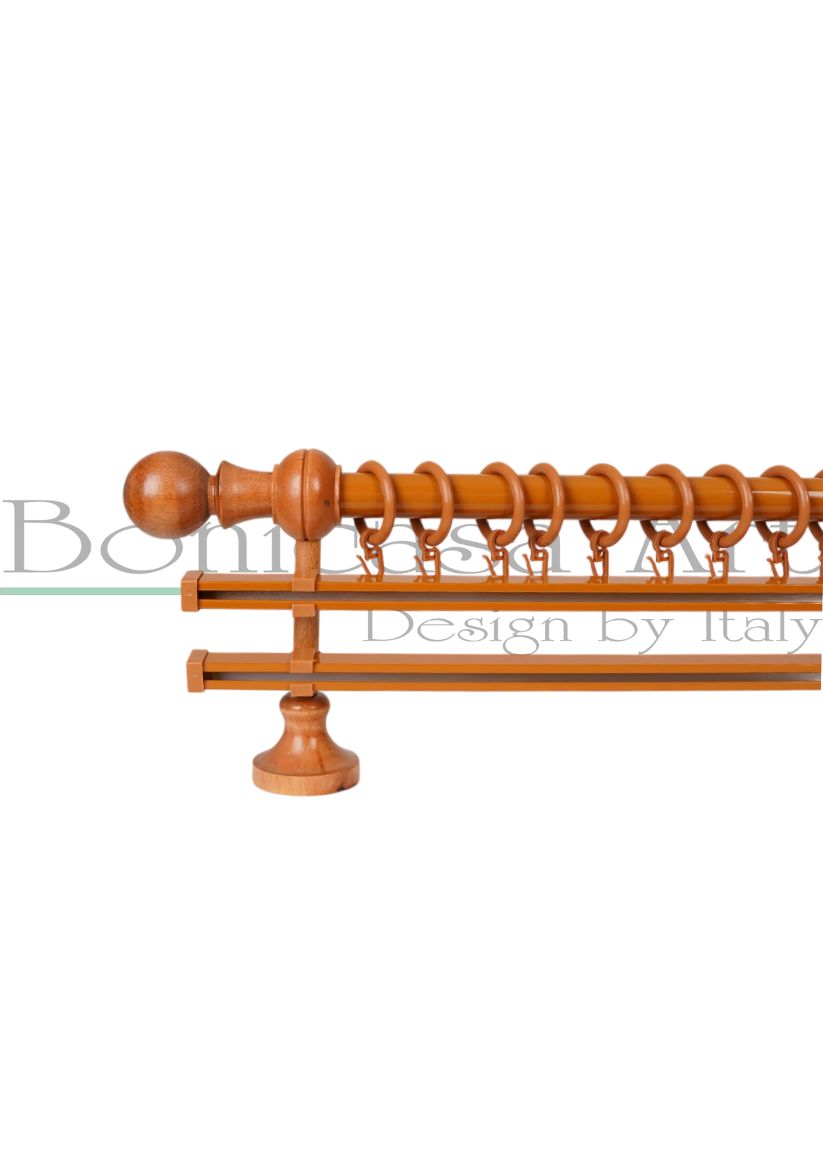 Meşe Meyra Demonte Başlıklı Ahşap Rustik Perde Askısı - Çift Raylı