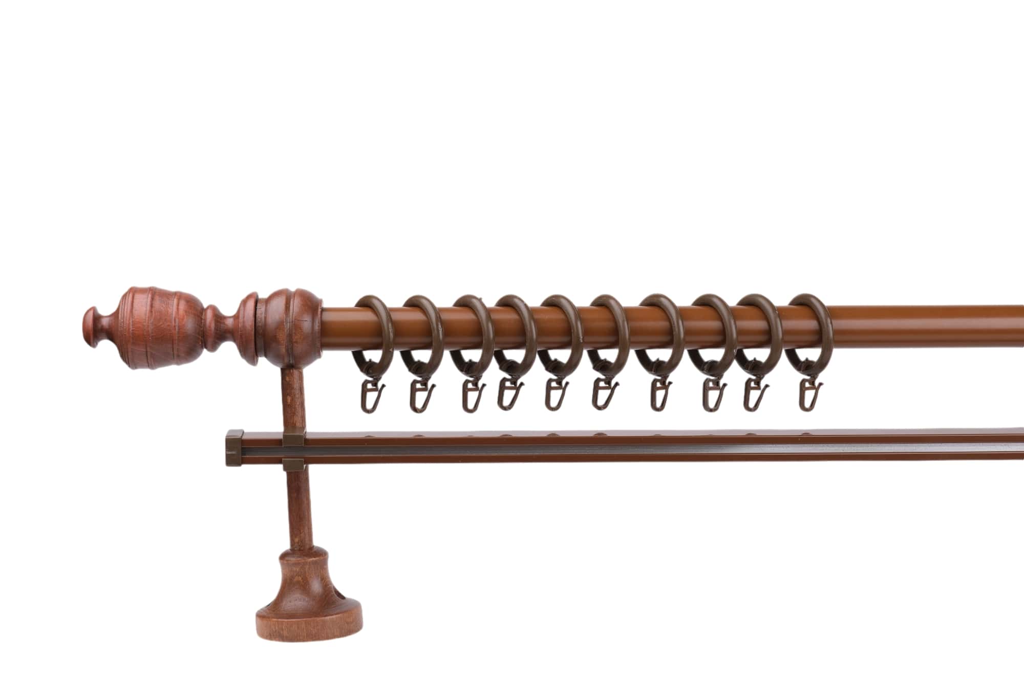 Ceviz Efil Demonte Başlıklı Ahşap Rustik Perde Askısı - Tek Raylı