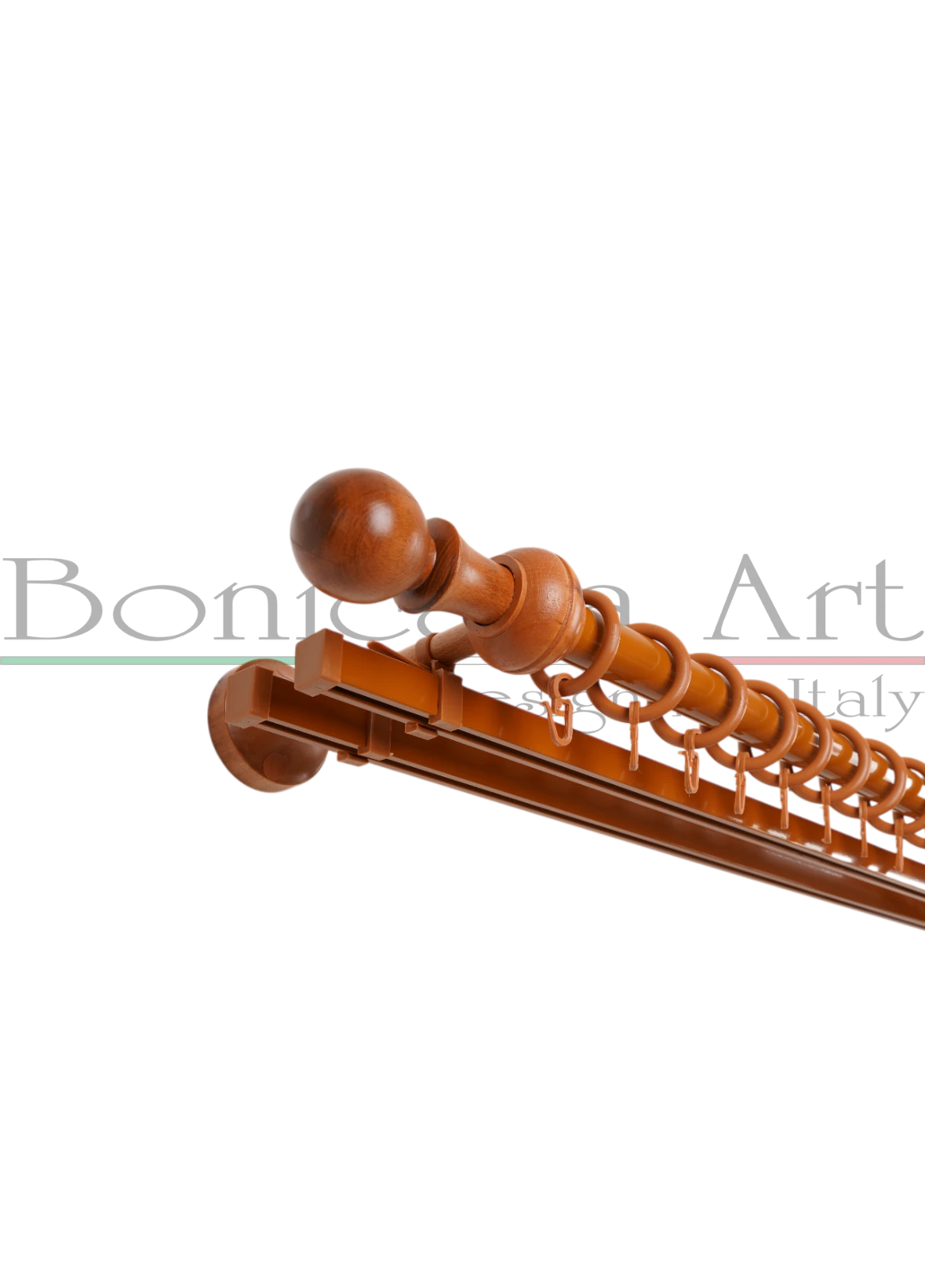 Meşe Meyra Demonte Başlıklı Ahşap Rustik Perde Askısı - Çift Raylı