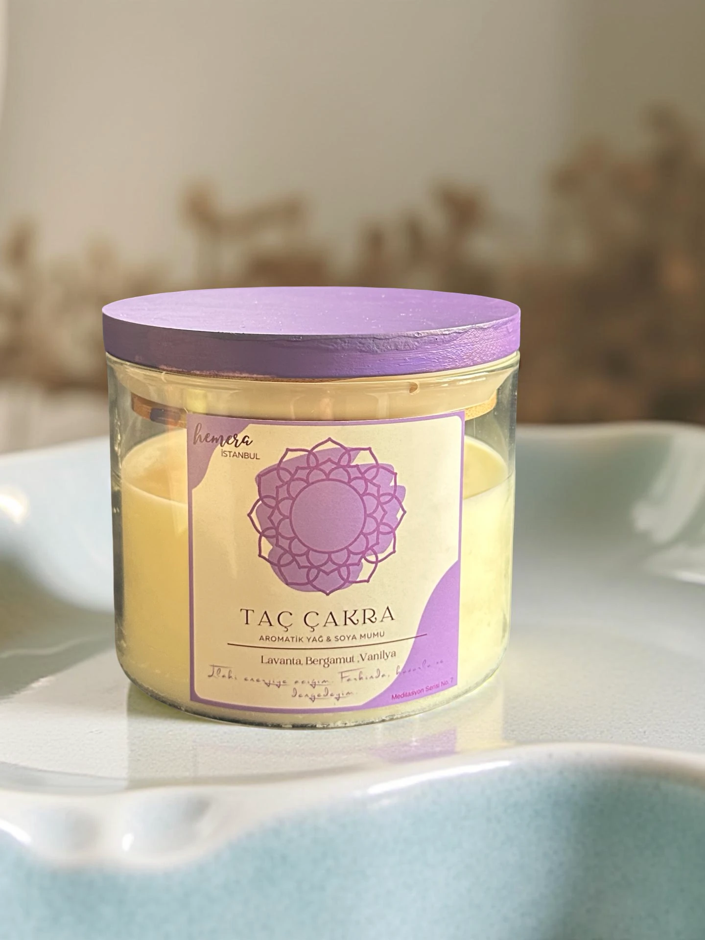 Taç Çakra Aromaterapi Soya Mumu | Lavanta, Bergamut, Vanilya