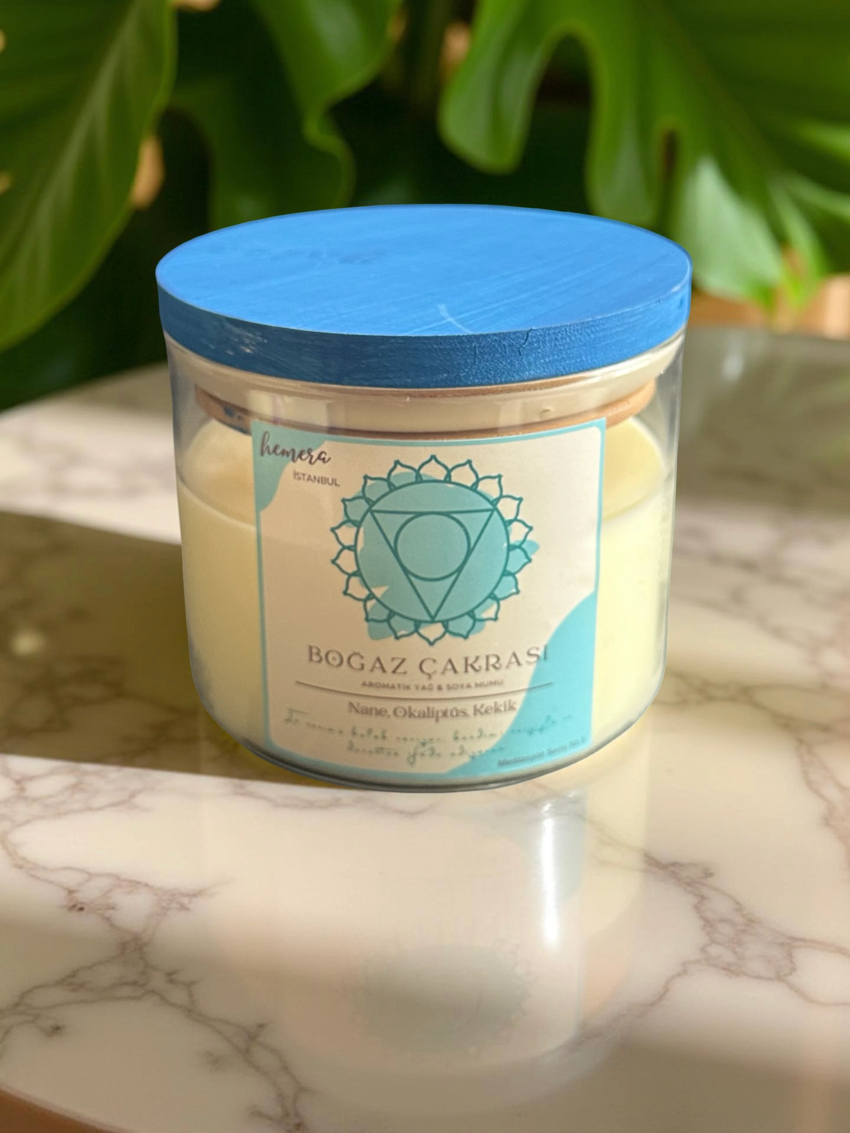 Boğaz Çakrası Aromaterapi Soya Mumu | Nane, Okaliptüs, Kekik