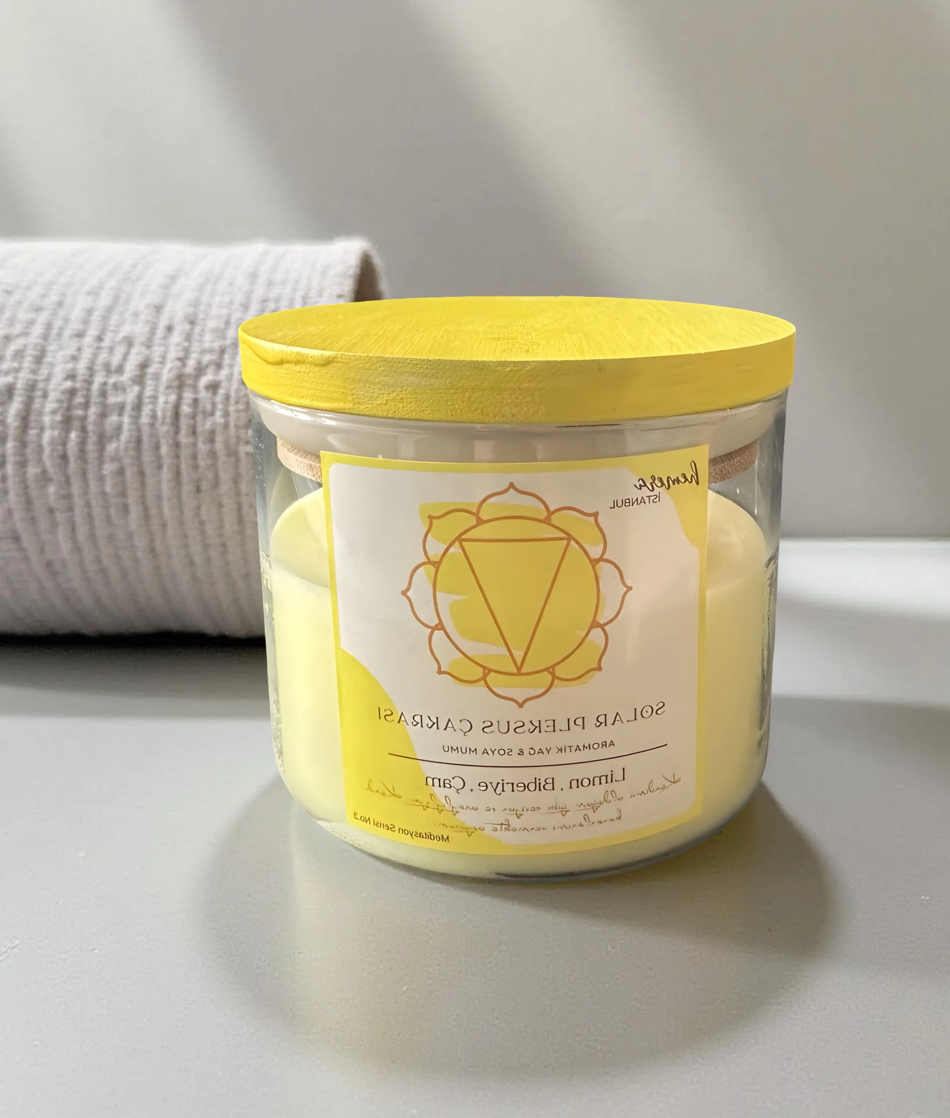 Solar Pleksus Çakra Aromaterapi Soya Mumu| Limon ,Biberiye, Çam