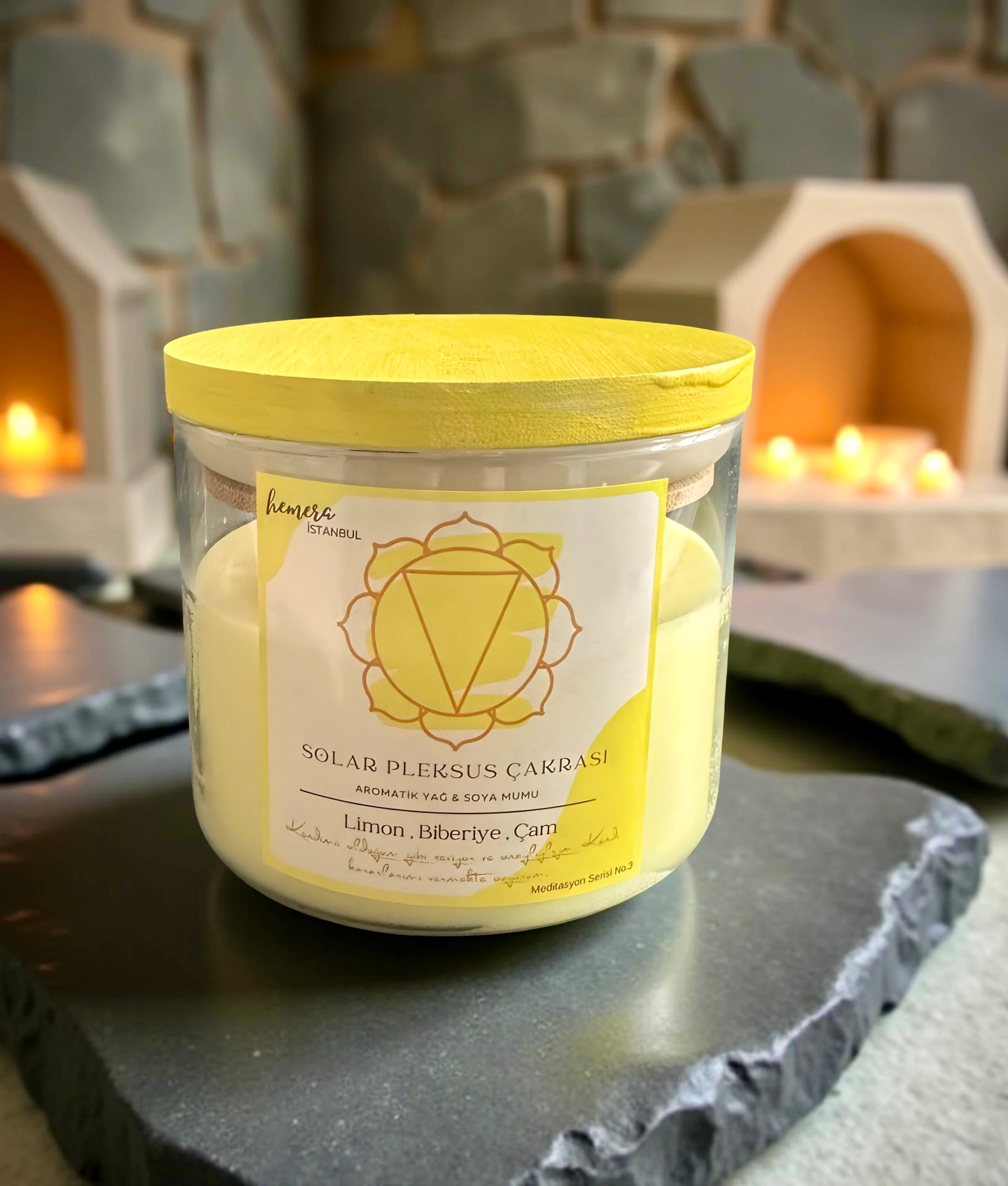 Solar Pleksus Çakra Aromaterapi Soya Mumu| Limon ,Biberiye, Çam
