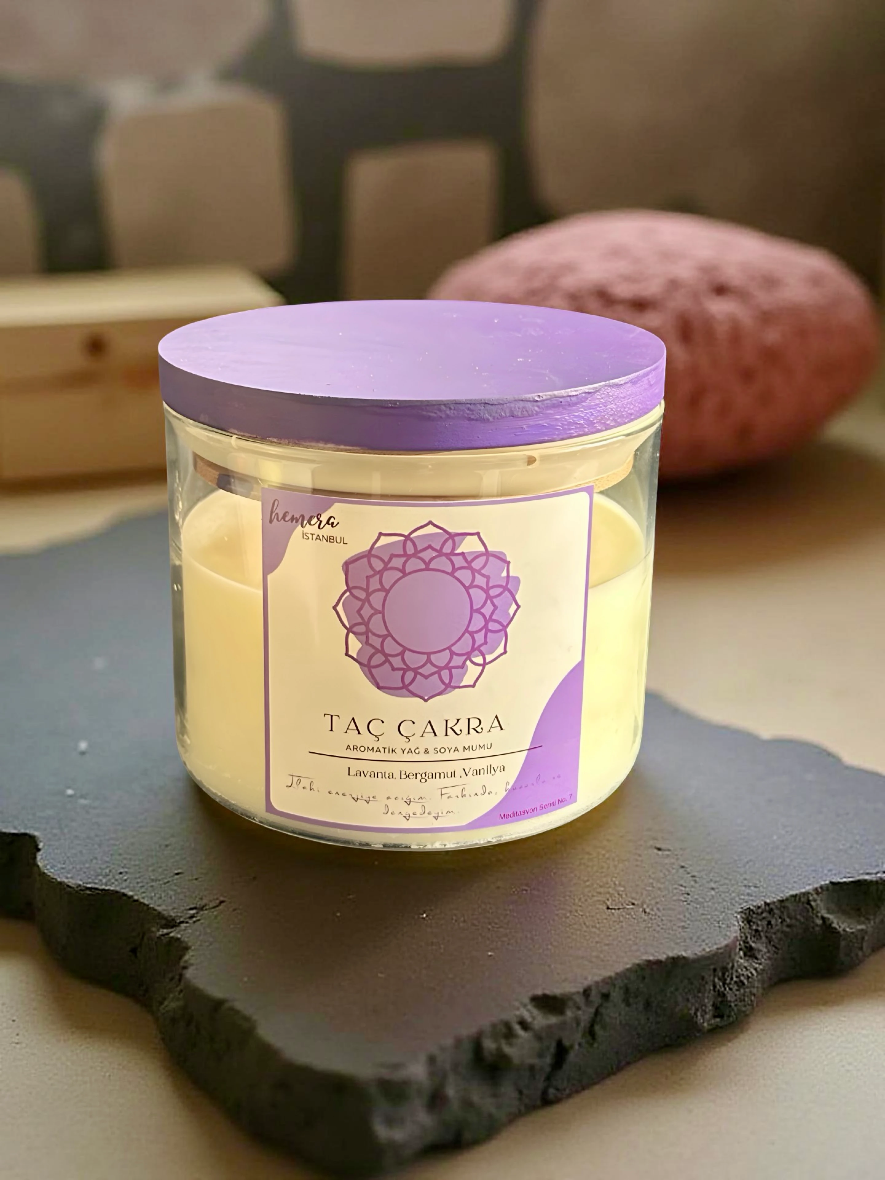 Taç Çakra Aromaterapi Soya Mumu | Lavanta, Bergamut, Vanilya