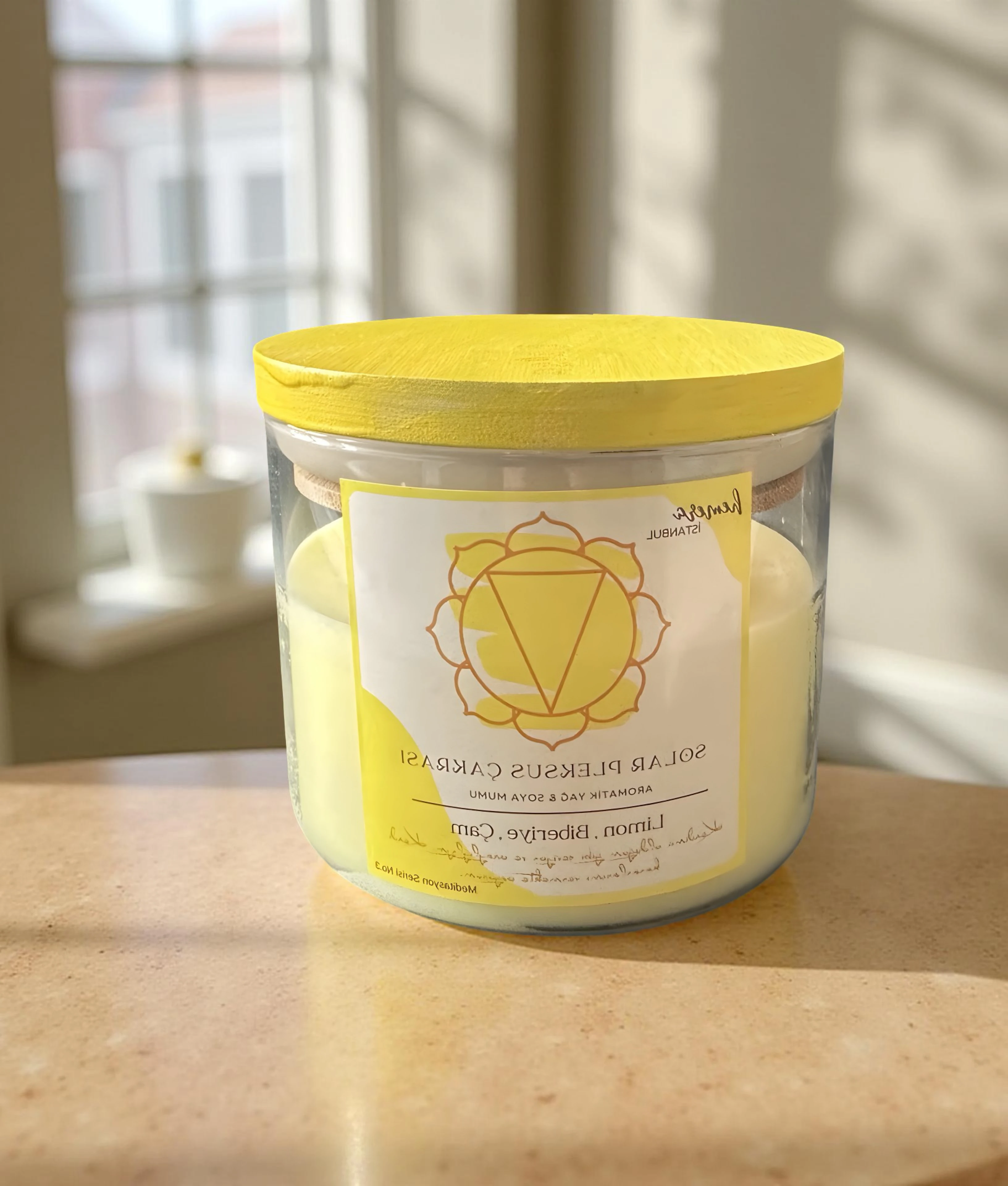 Solar Pleksus Çakra Aromaterapi Soya Mumu| Limon ,Biberiye, Çam