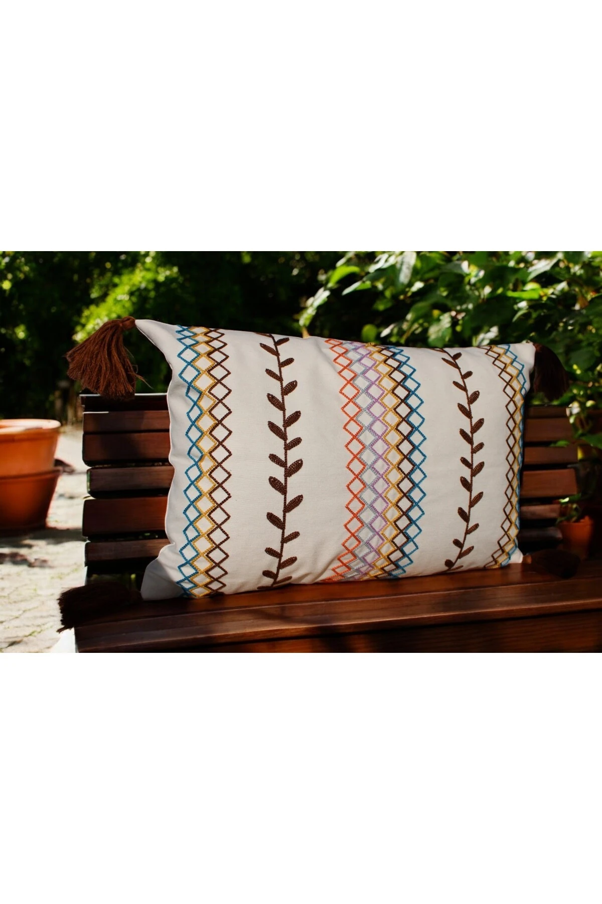 Mof Home Collection Etnik Desen Püsküllü Punch Kırlent Kılıfı