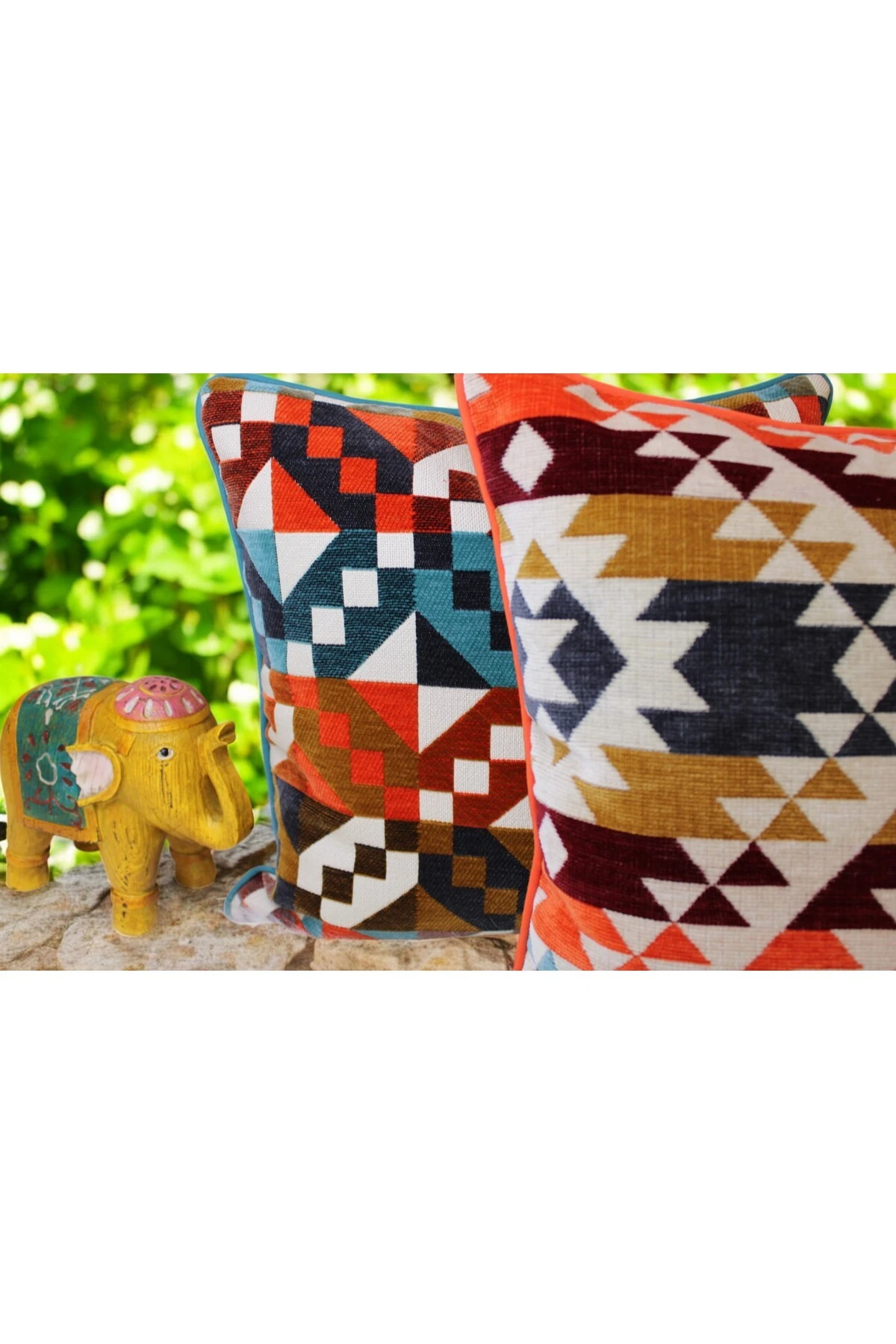 Mof Home Collection Etnik Desen Çift Taraflı Biyeli Kırlent Kılıfı