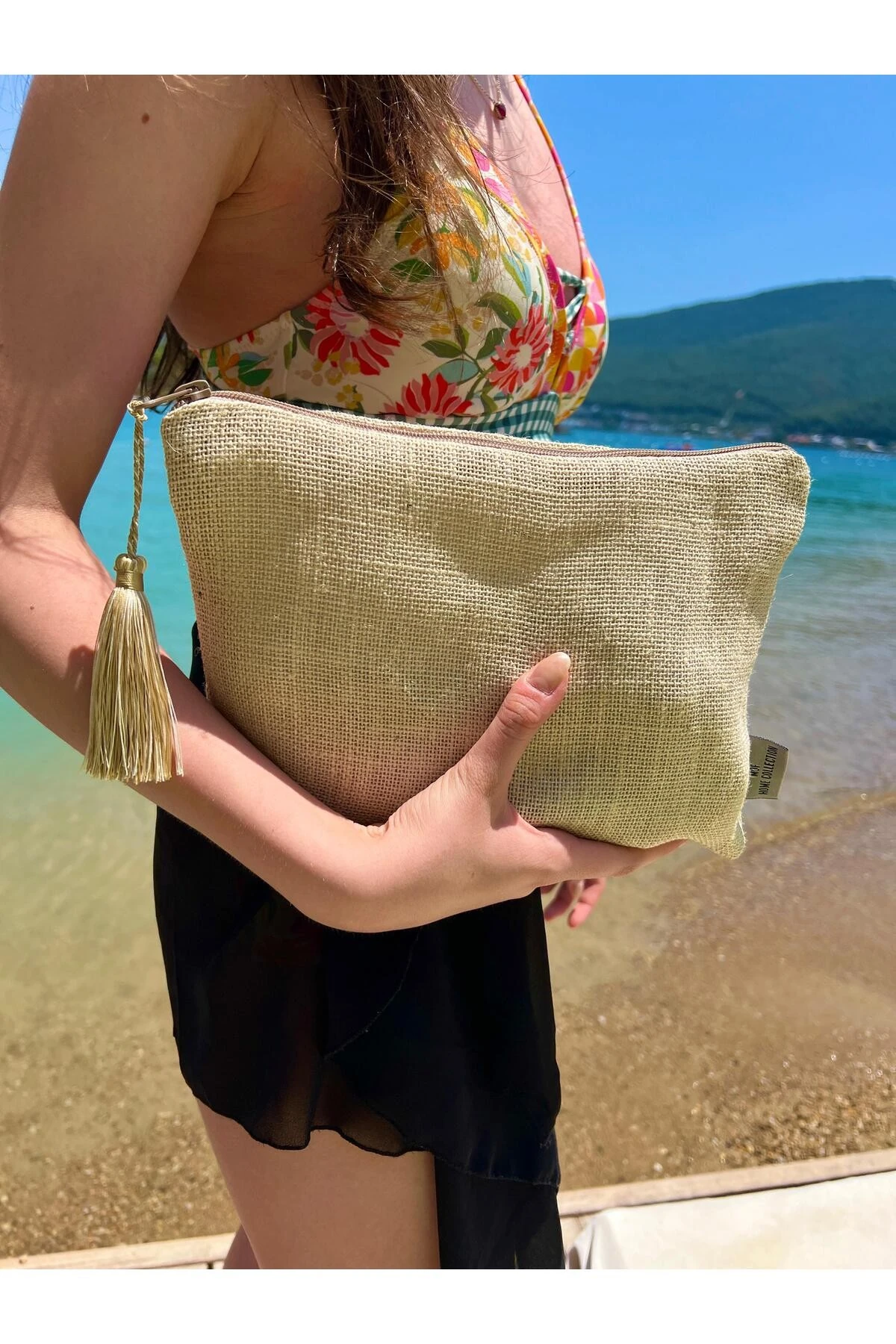 Mof Home Collection Hasır Görünümlü Püsküllü Clutch Çanta