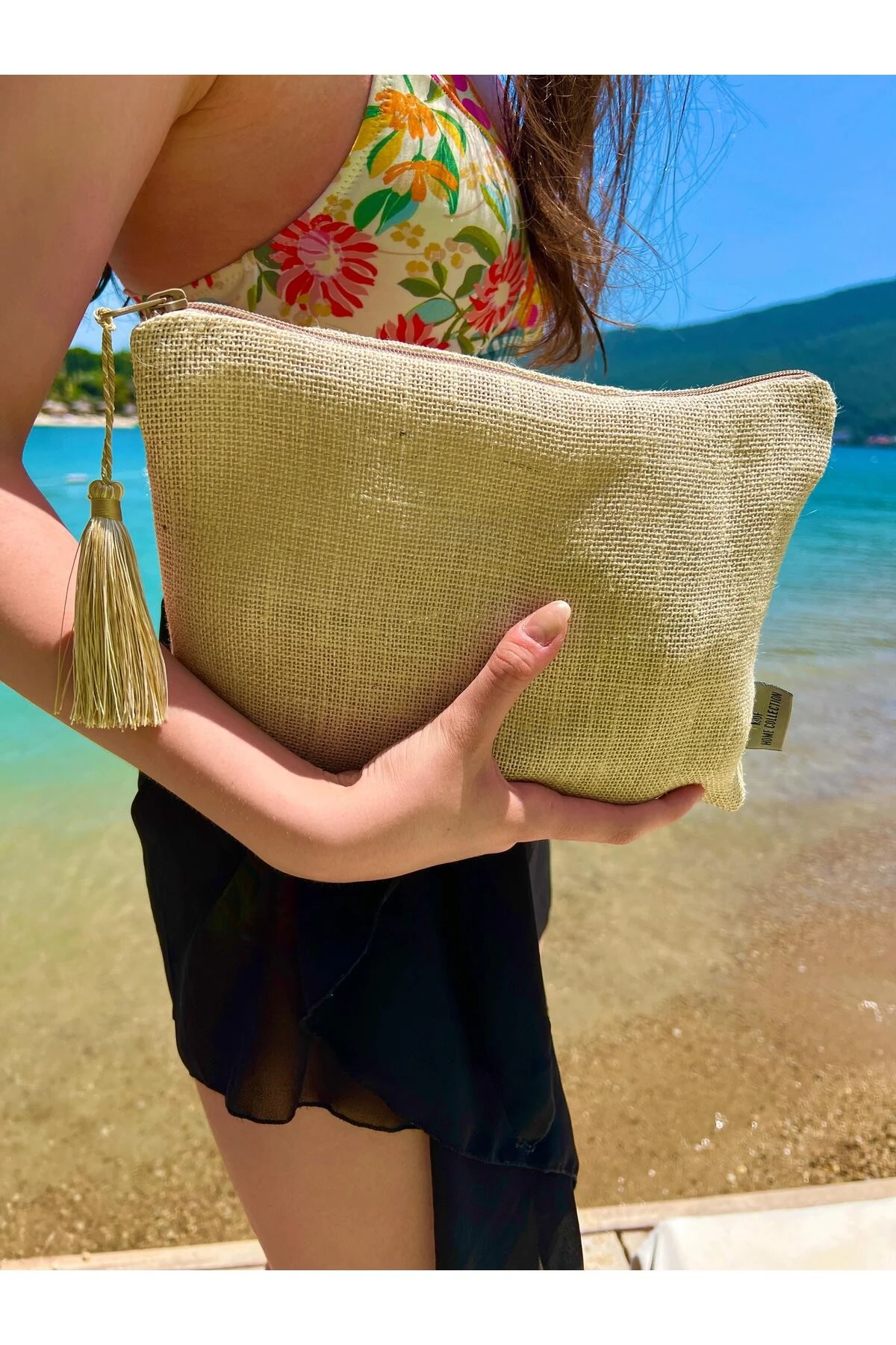 Mof Home Collection Hasır Görünümlü Püsküllü Clutch Çanta