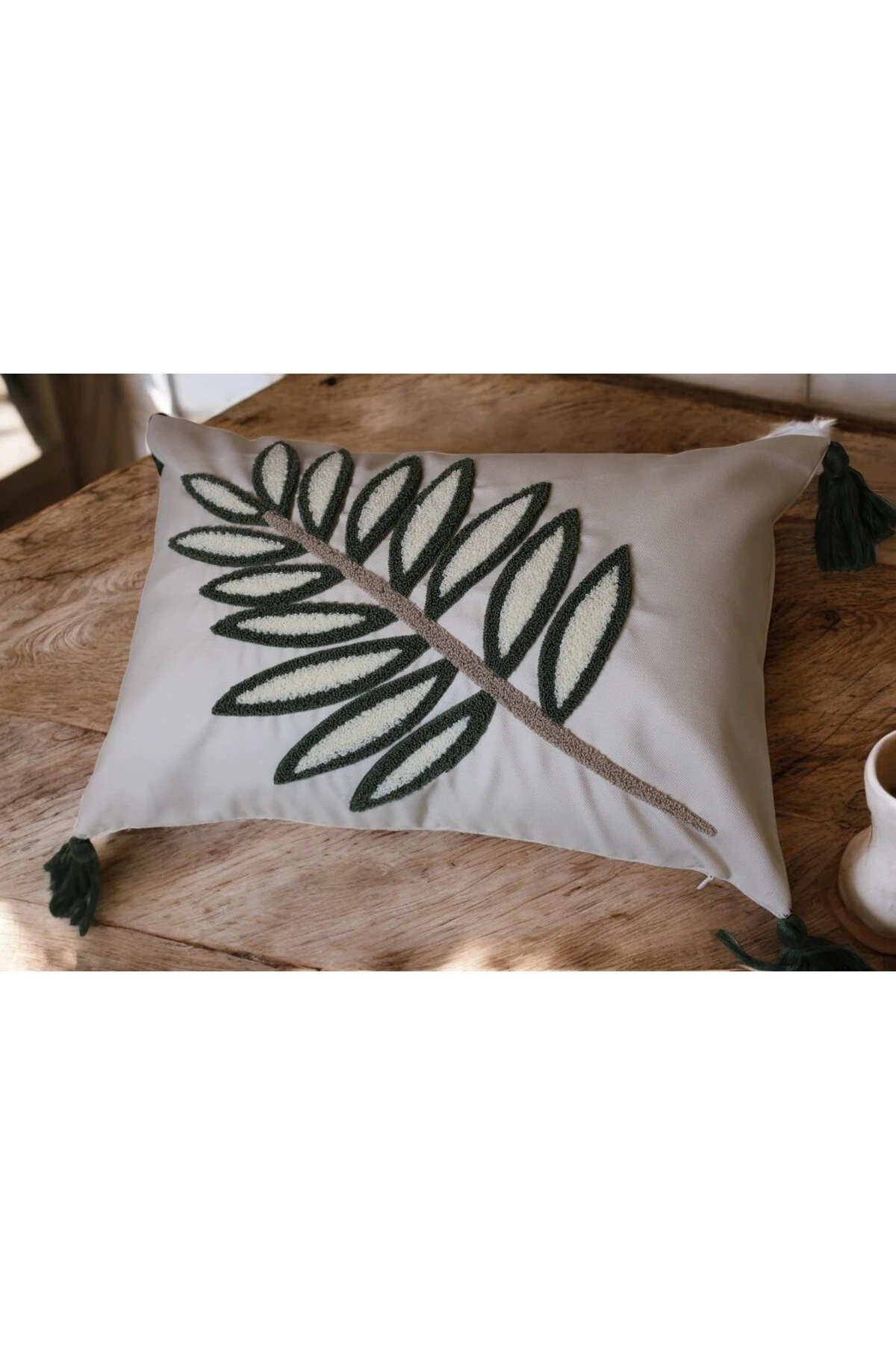 Mof Home Collection Yaprak Desen Punch Kırlent Kılıfı