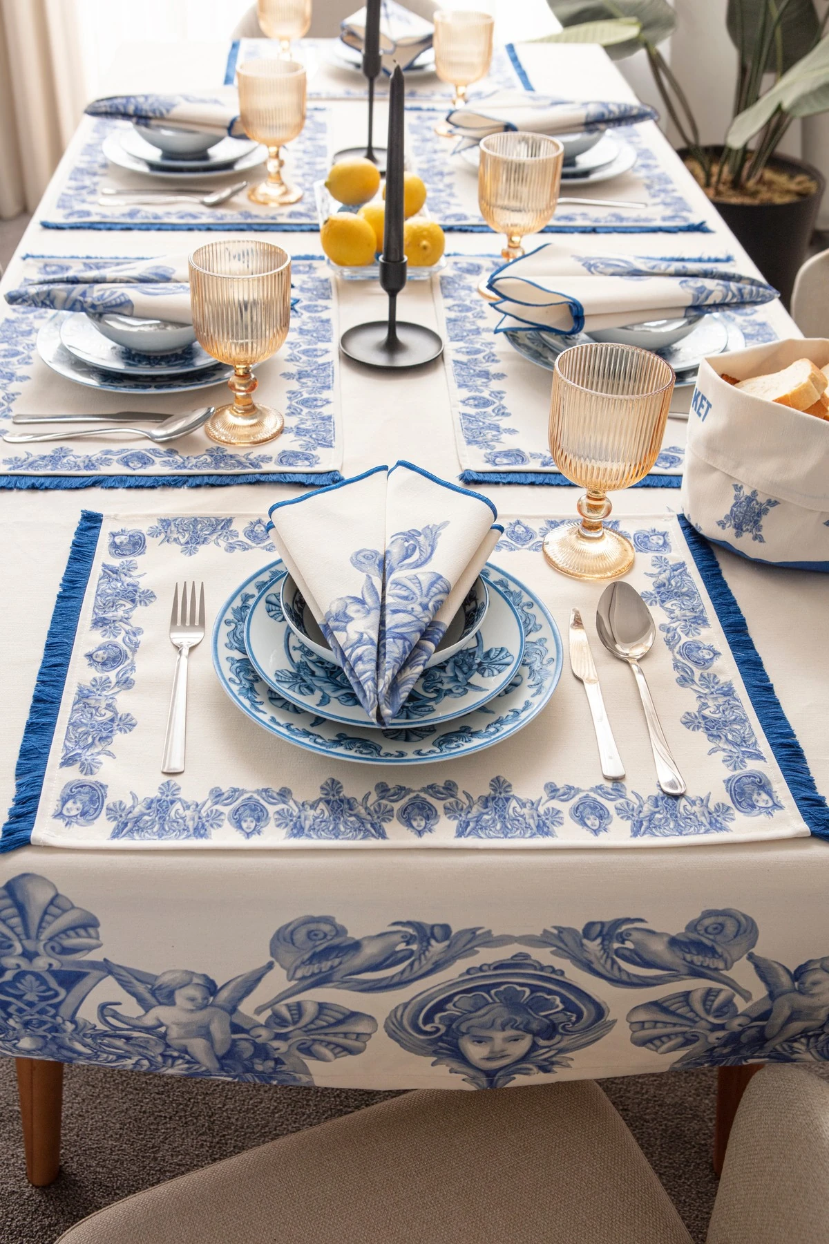 Mof Collection Mavi Akşamlar Serisi 6 Kişilik Yemek Masası Takımı