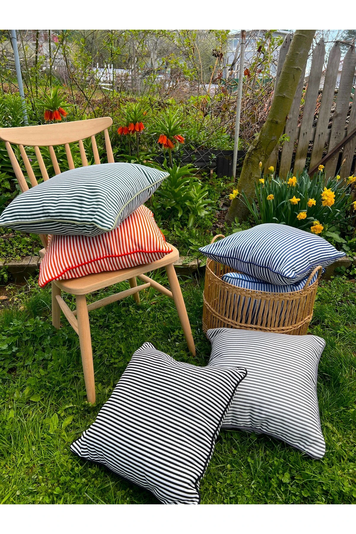 Mof Home Collection Çizgili Biyeli Outdoor Kırlent Kılıfı