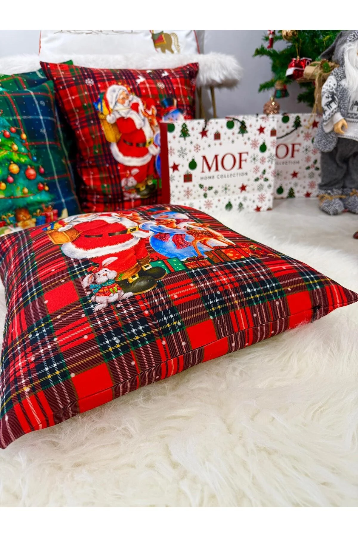 Mof Collection Baskılı Noel Baba Kırlent Kılıfı