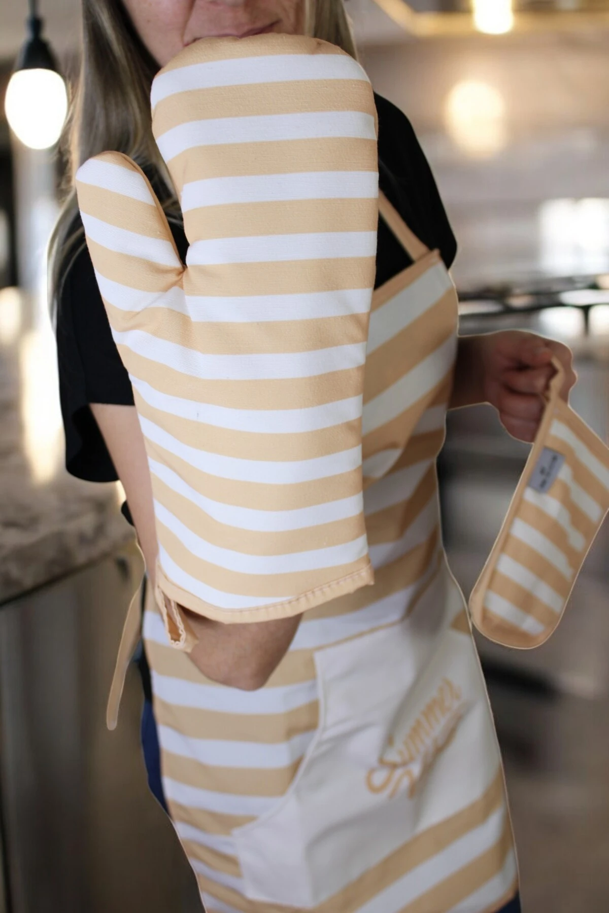 Mof Collection Summer Vibes Serisi Turuncu Beyaz Mutfak Önlüğü Seti