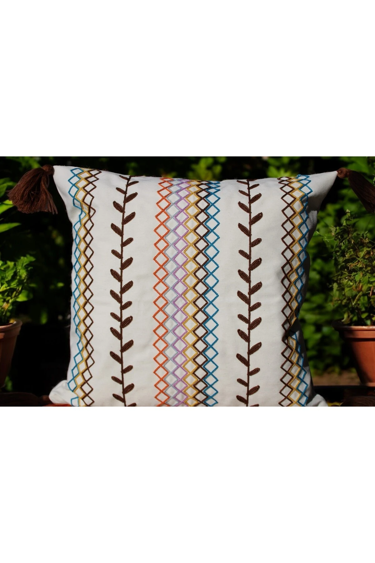 Mof Home Collection Etnik Desen Püsküllü Punch Kırlent Kılıfı