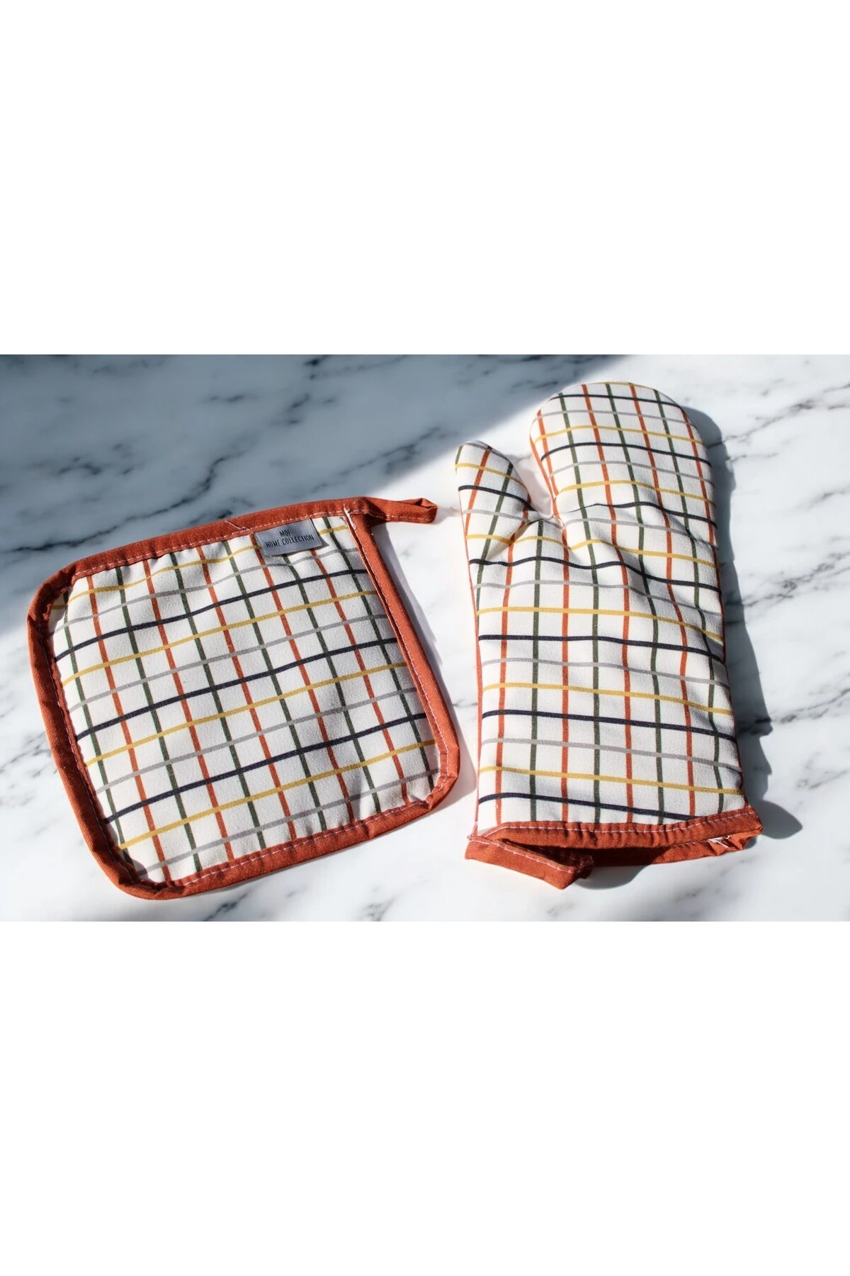 Mof Collection Renkli Kareler Serisi Mutfak Önlüğü Seti