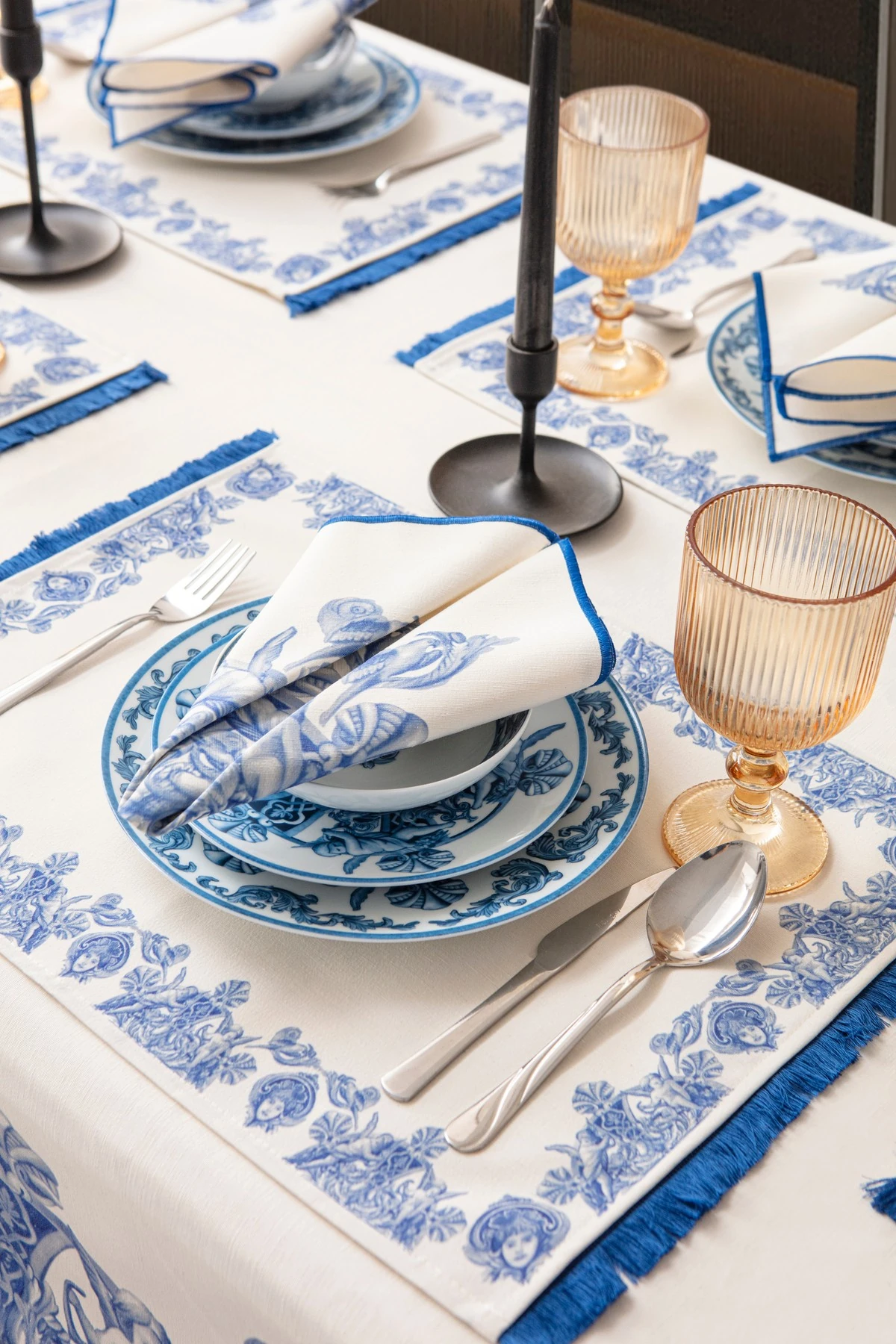 Mof Collection Mavi Akşamlar Serisi 6 Kişilik Yemek Masası Takımı