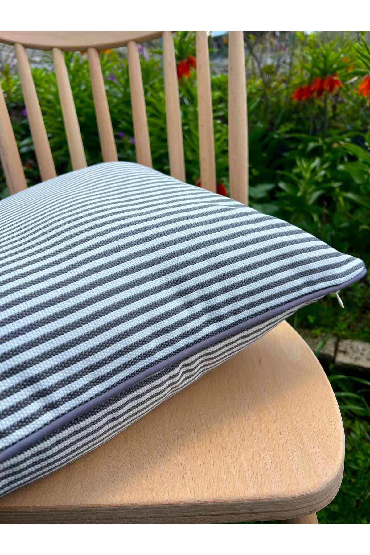 Mof Home Collection Çizgili Biyeli Outdoor Kırlent Kılıfı