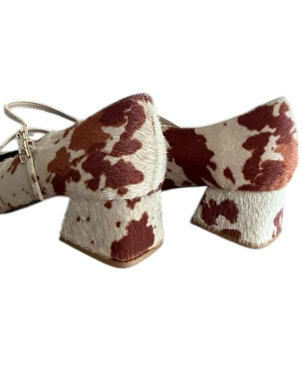 CİNNAMON Tüylü Kare Burun Kısa Topuk Ayakkabı