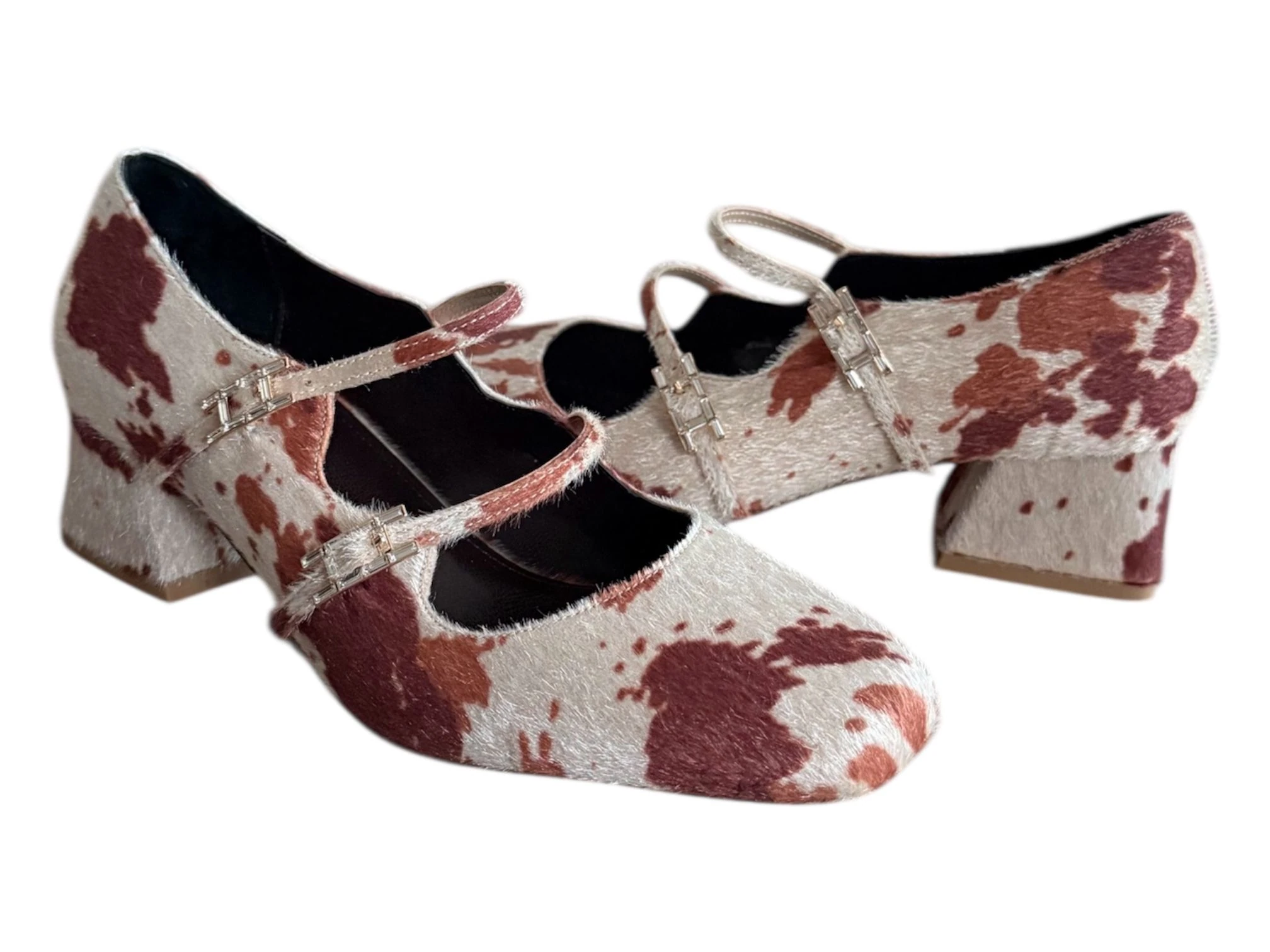 CİNNAMON Tüylü Kare Burun Kısa Topuk Ayakkabı