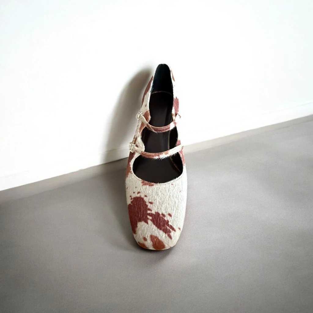 CİNNAMON Tüylü Kare Burun Kısa Topuk Ayakkabı