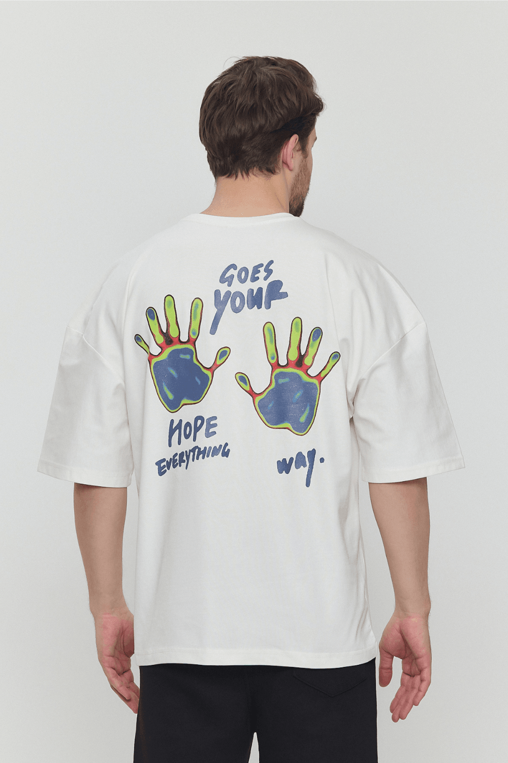 Hope Hands Oversize T-Shirt  - Beyaz