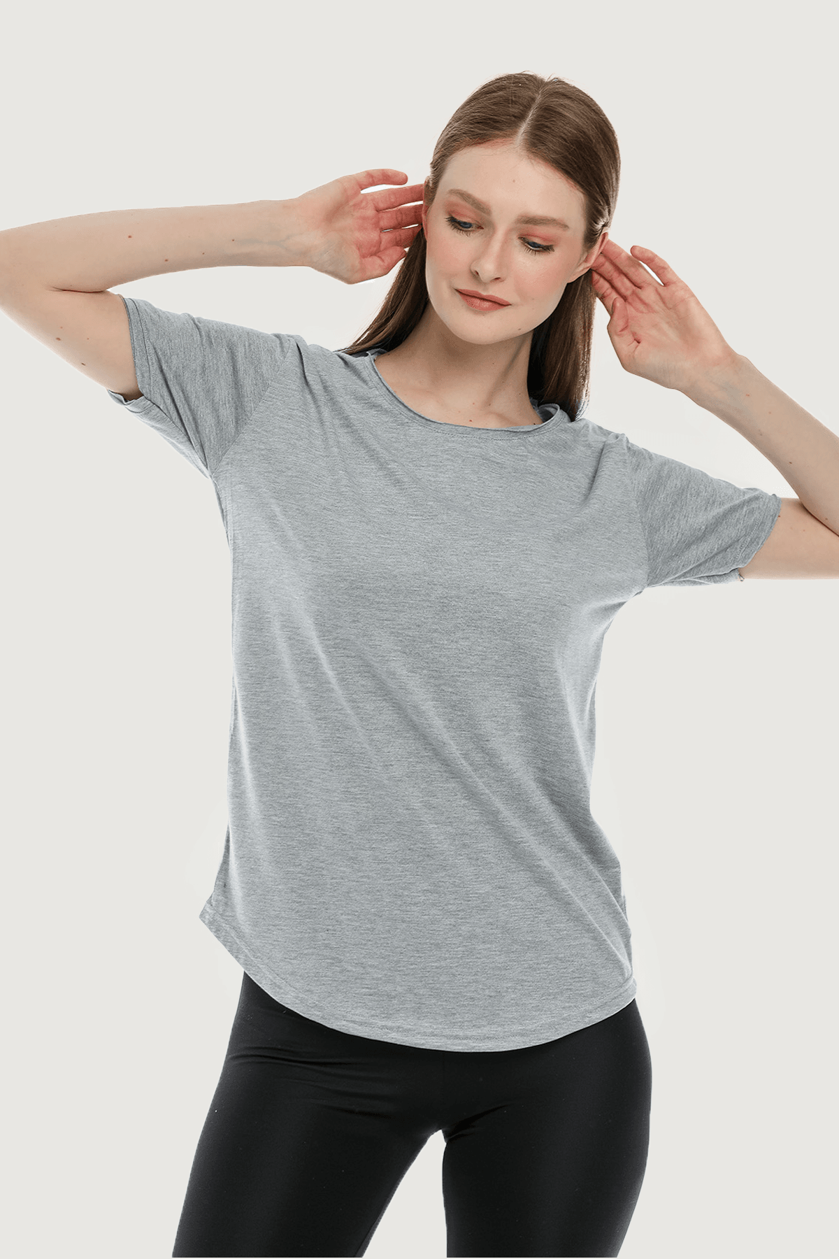 Women's White Loose Casual Cut Basic T-shirt - Gray