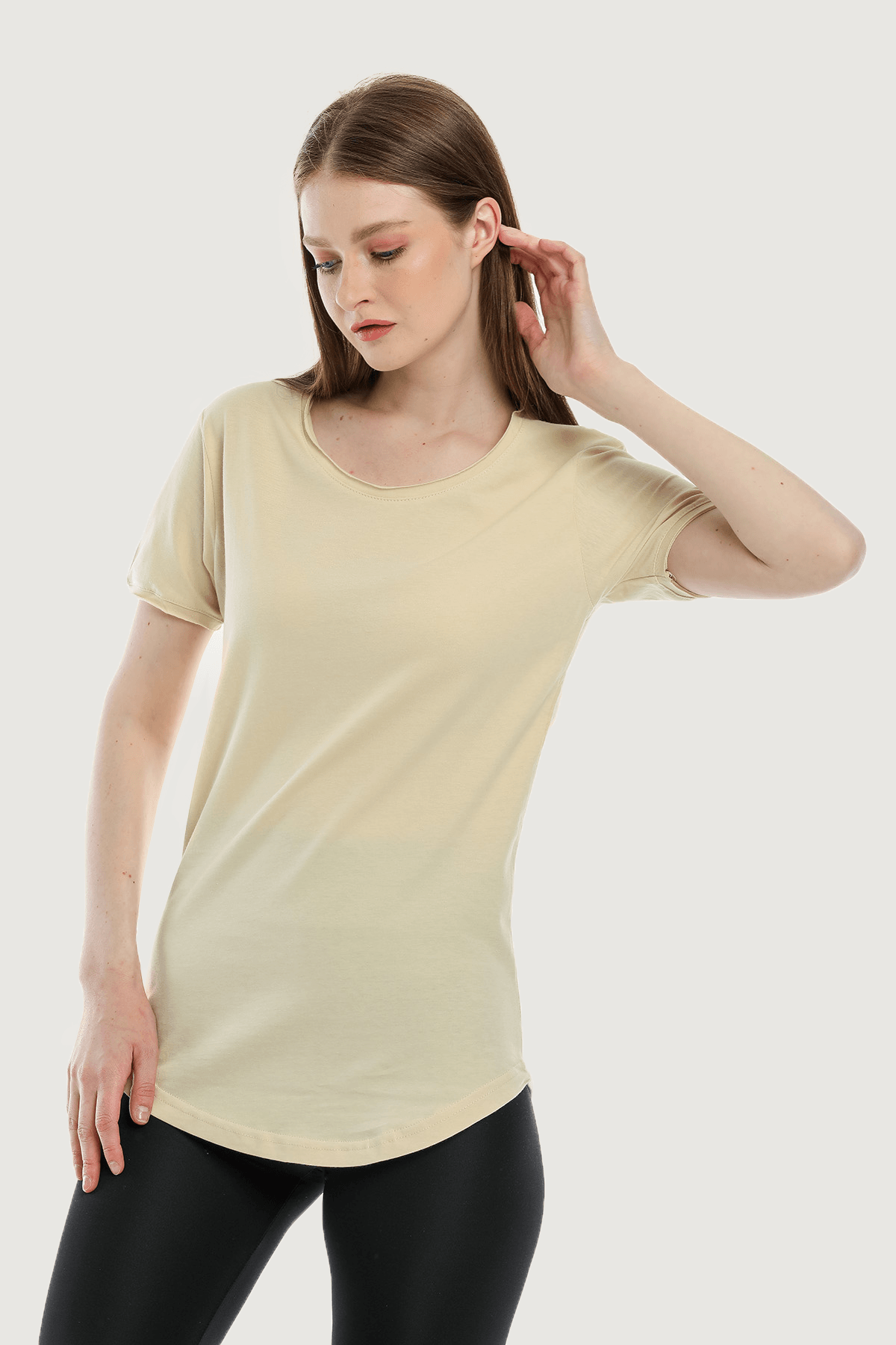 Women's White Loose Casual Cut Basic T-shirt - Cream