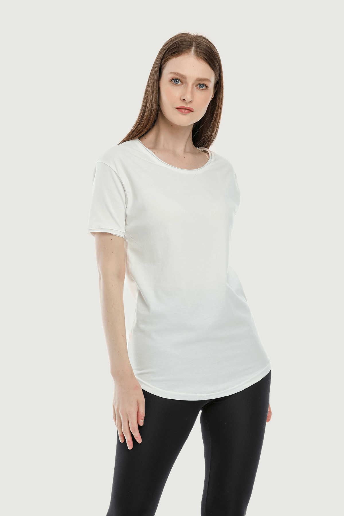 Women's White Loose Casual Cut Basic T-shirt - Bone