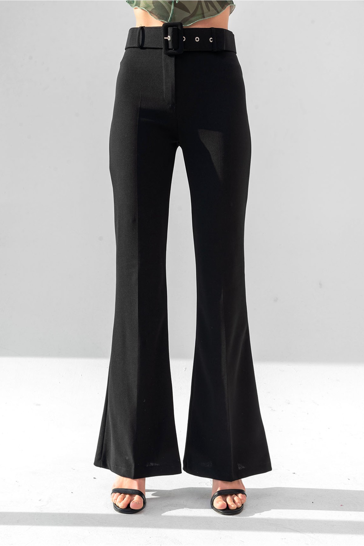 Women's Belted High Waist Flared Trousers