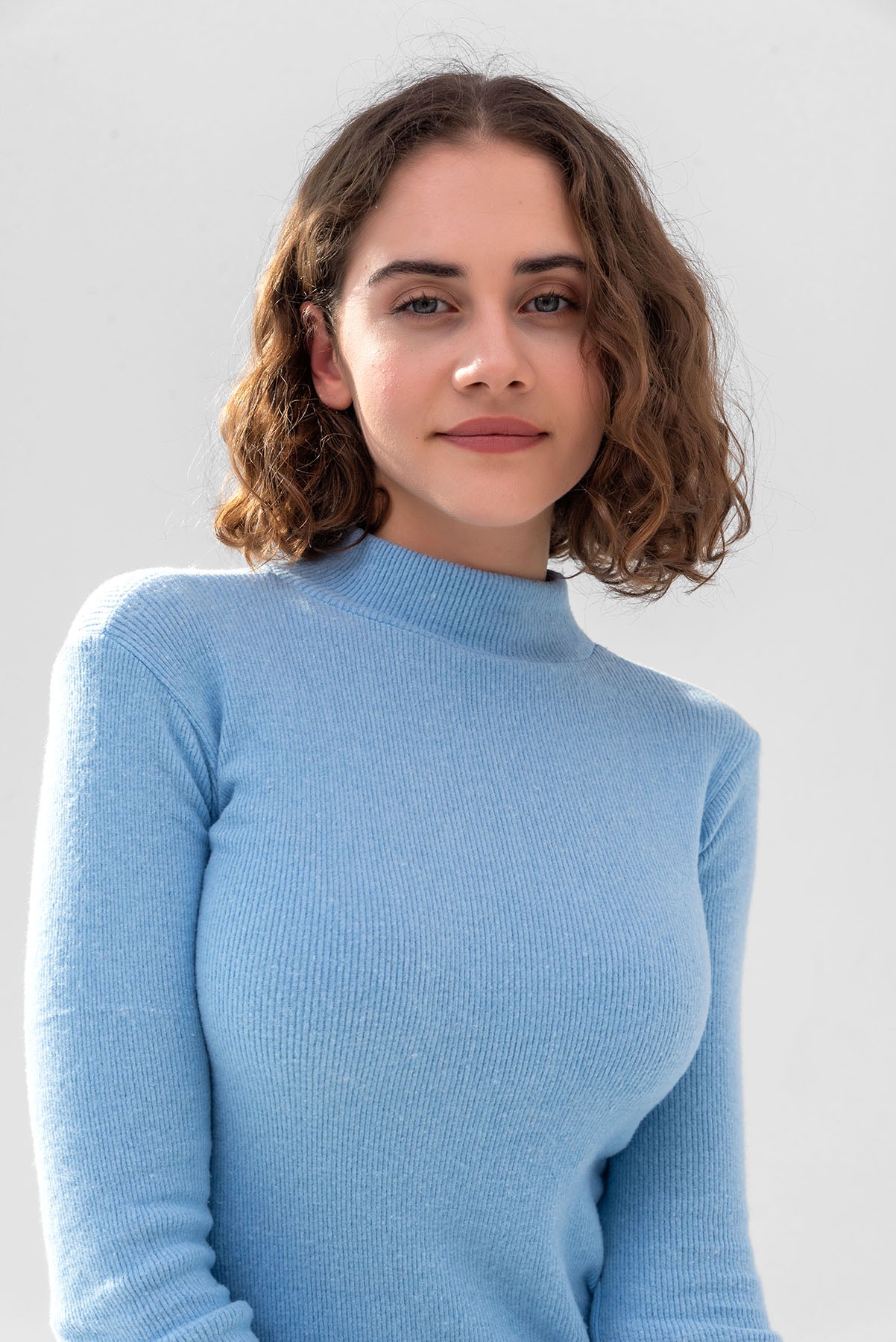 Turtleneck Ribbed Blouse - Baby Blue