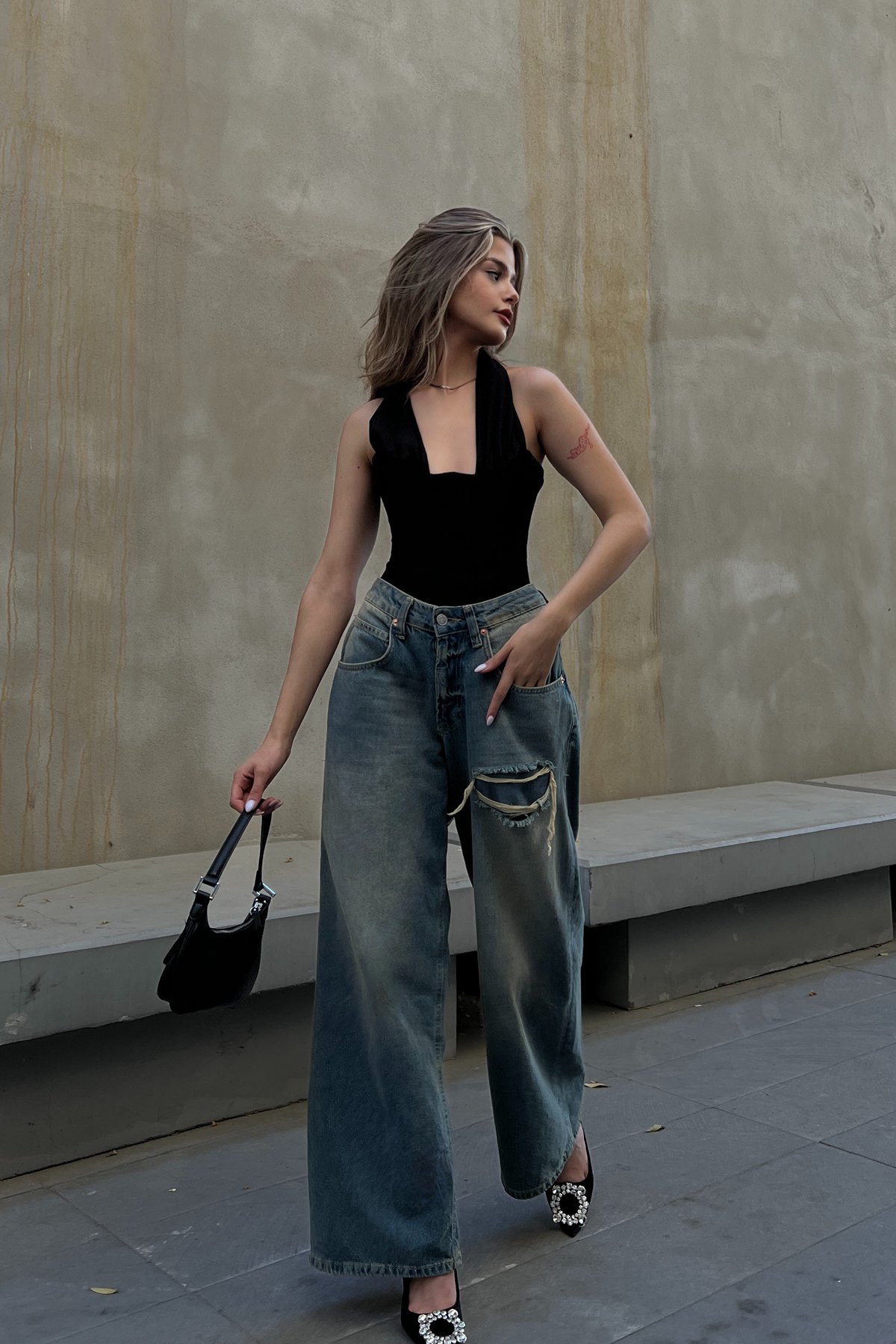 Baggy Street Yırtık Eskitme Detaylı Jean