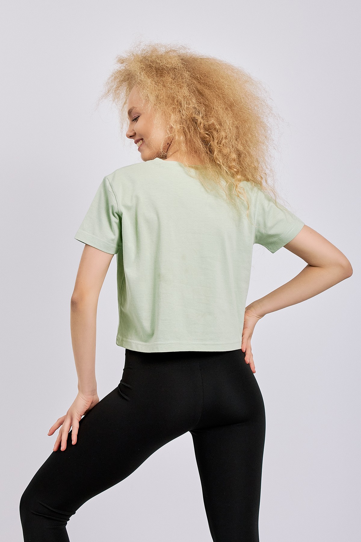 Water Green Crew Neck Basic Crop T-Shirt