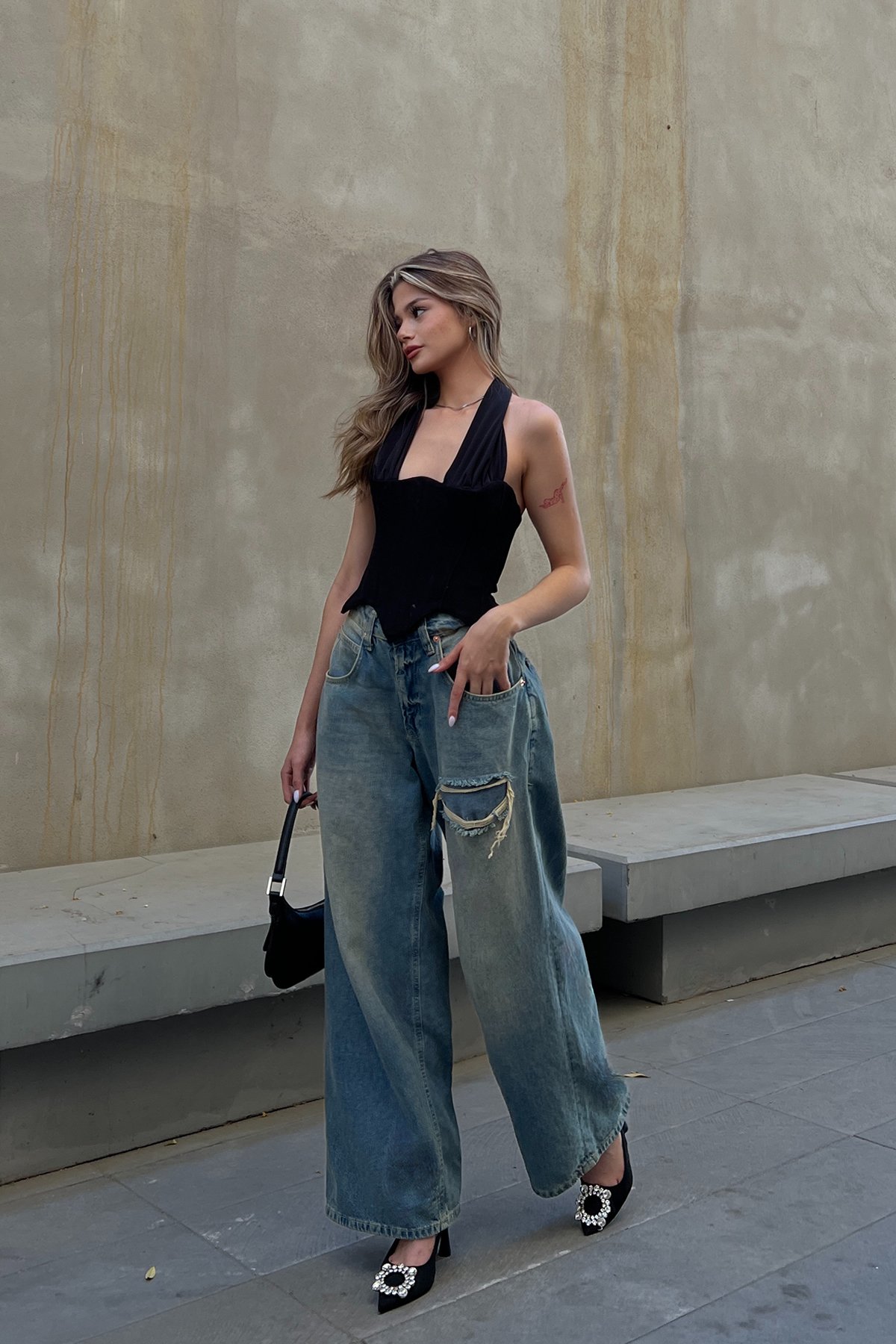 Baggy Street Yırtık Eskitme Detaylı Jean