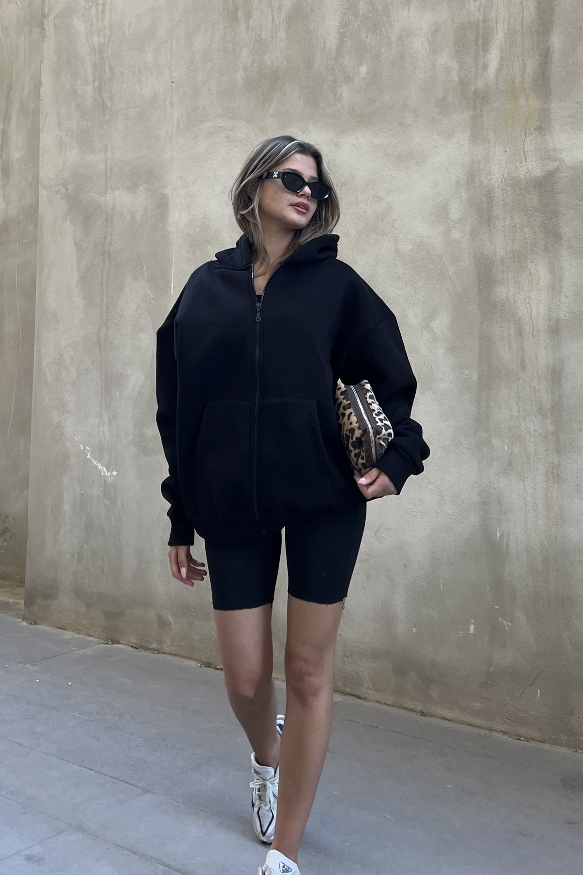 Fermuarlı Şardonlu Oversize Sweatshirt