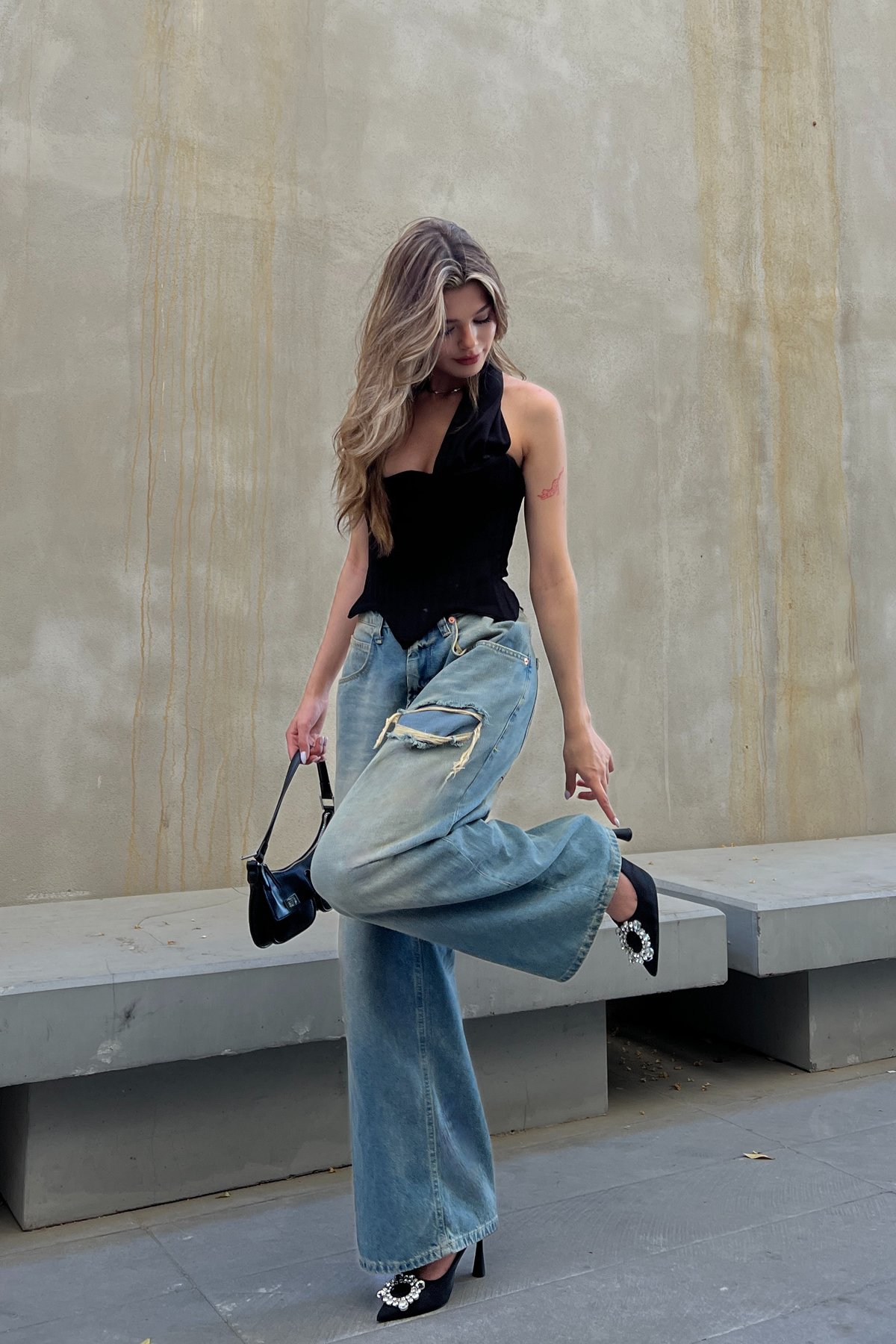 Baggy Street Yırtık Eskitme Detaylı Jean