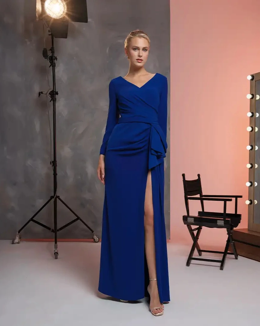 Kruvaze V Yaka Uzun Kollu Abiye